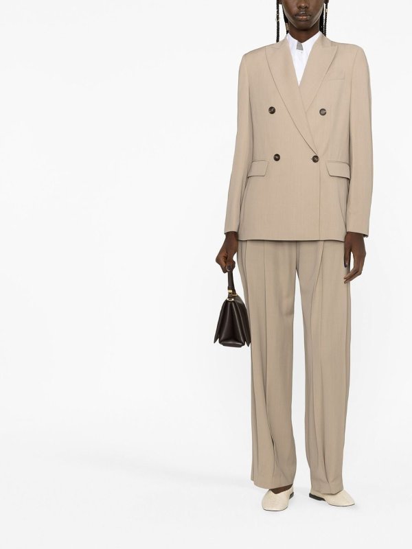 BRUNELLO CUCINELLI WOMEN'S BEIGE DOUBLE-BREASTED TAILORED BLAZER