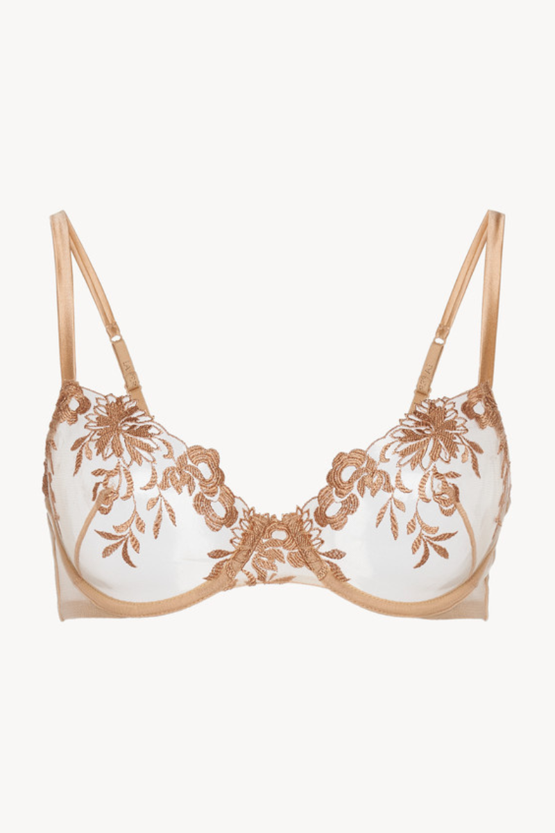 La Perla Zephyr Underwired Bra In Beige Lycra With Embroidered Tulle