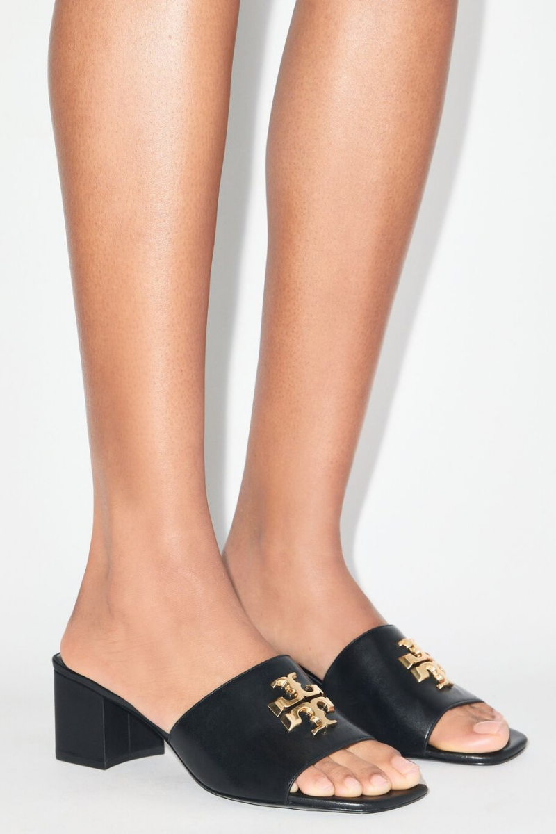 Tory Burch Eleanor Heeled Sandal 55Mm Calf Leather Perfect Black / Gold 184621-006