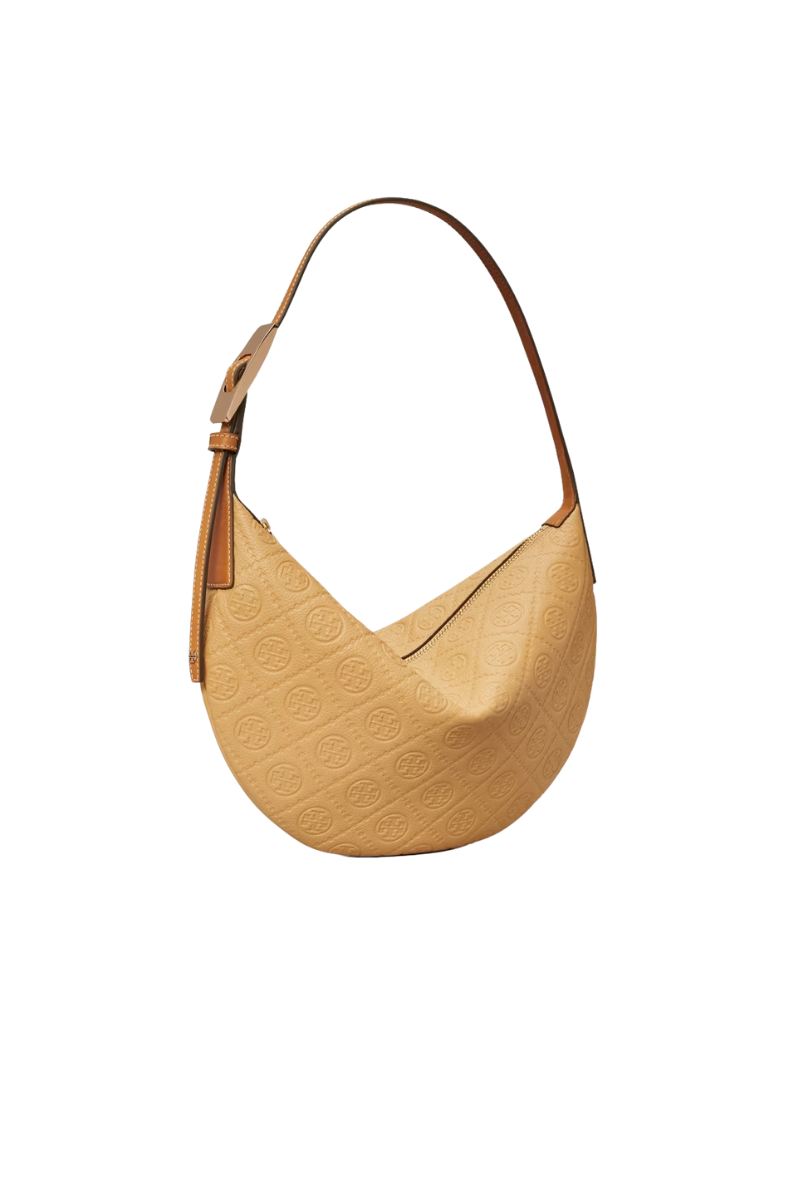 Tory Burch T Monogram Pebbled Small Balloon Bag in Biscotti