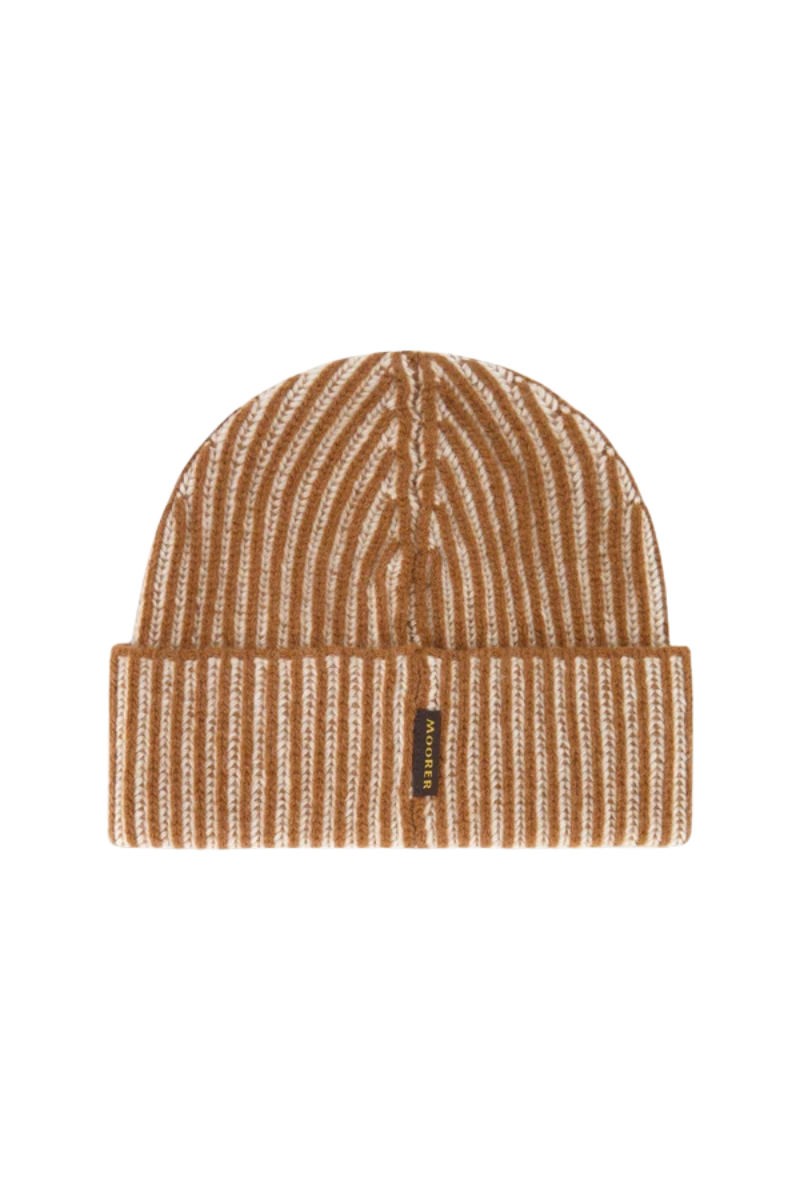 MooRER DAVIS-WSV Ribbed Knit Beanie Burnt Orange/Nut