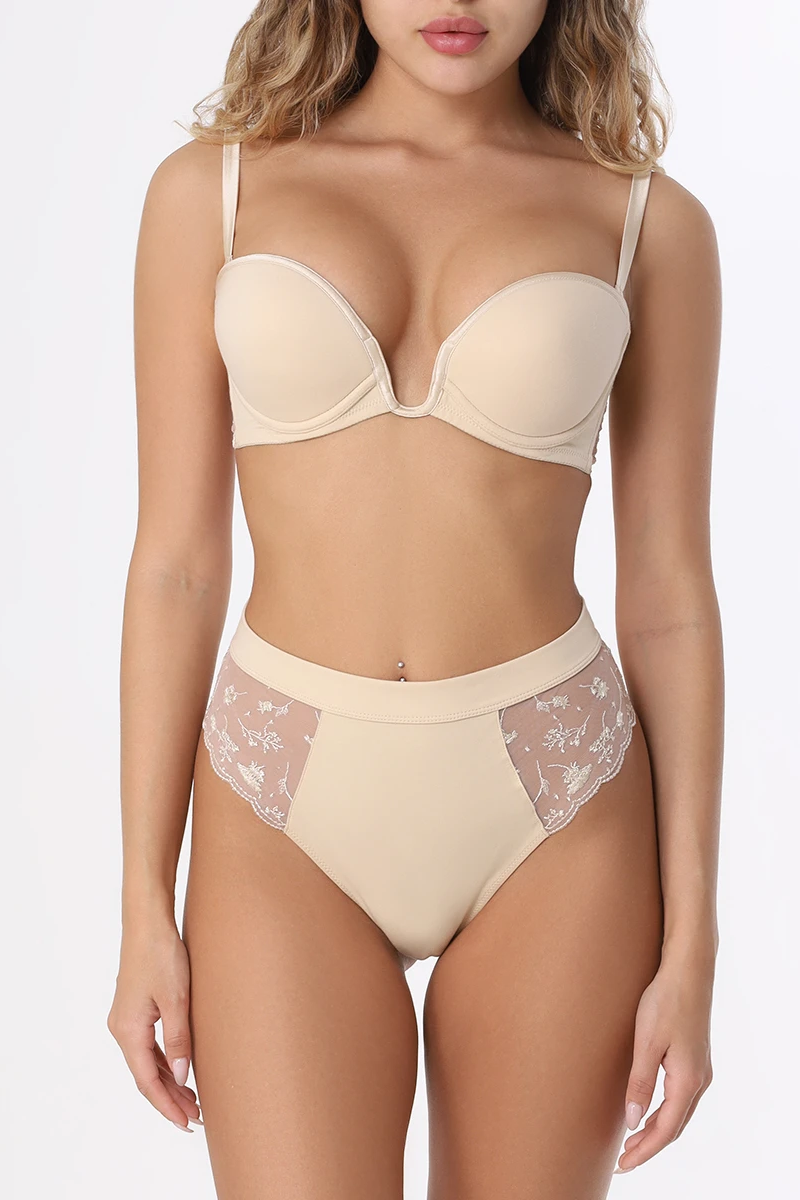 La Perla ivory nude Bandeau Bra with Embroidered Tulle PLM005569