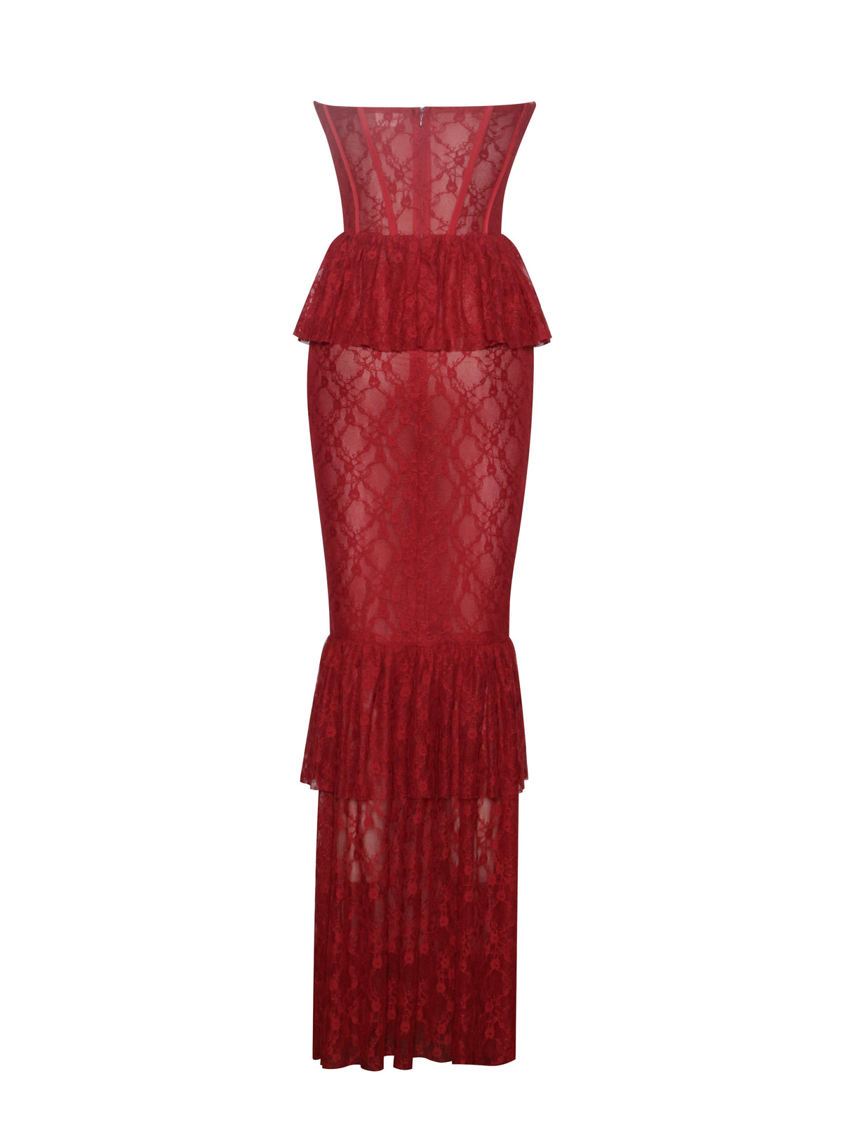 Quennell Burgundy Lace Corset Maxi Dress (Archive Sale)