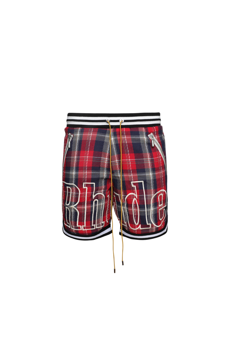 Rhude Flannel Court Logo Short Multi Red
