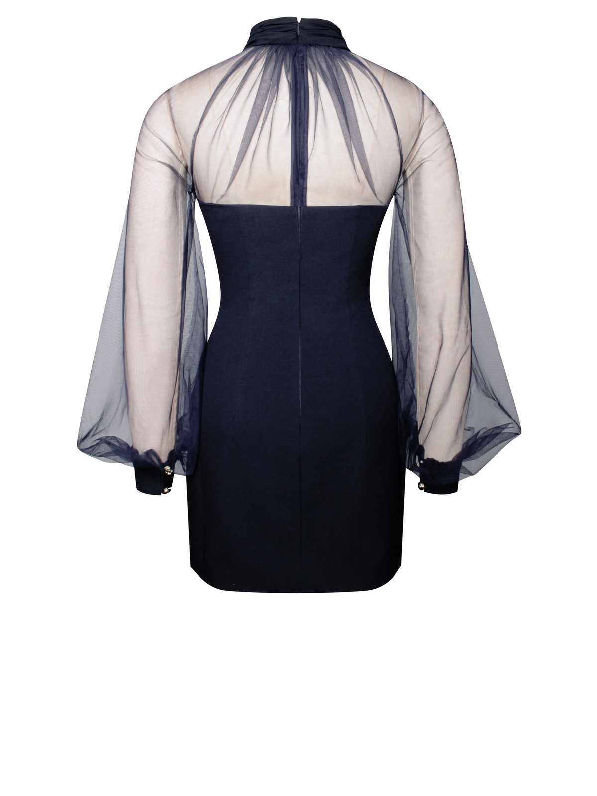 Tabitha Navy Blue Mesh Lantern Sleeve Mini Dress (Archive Sale)