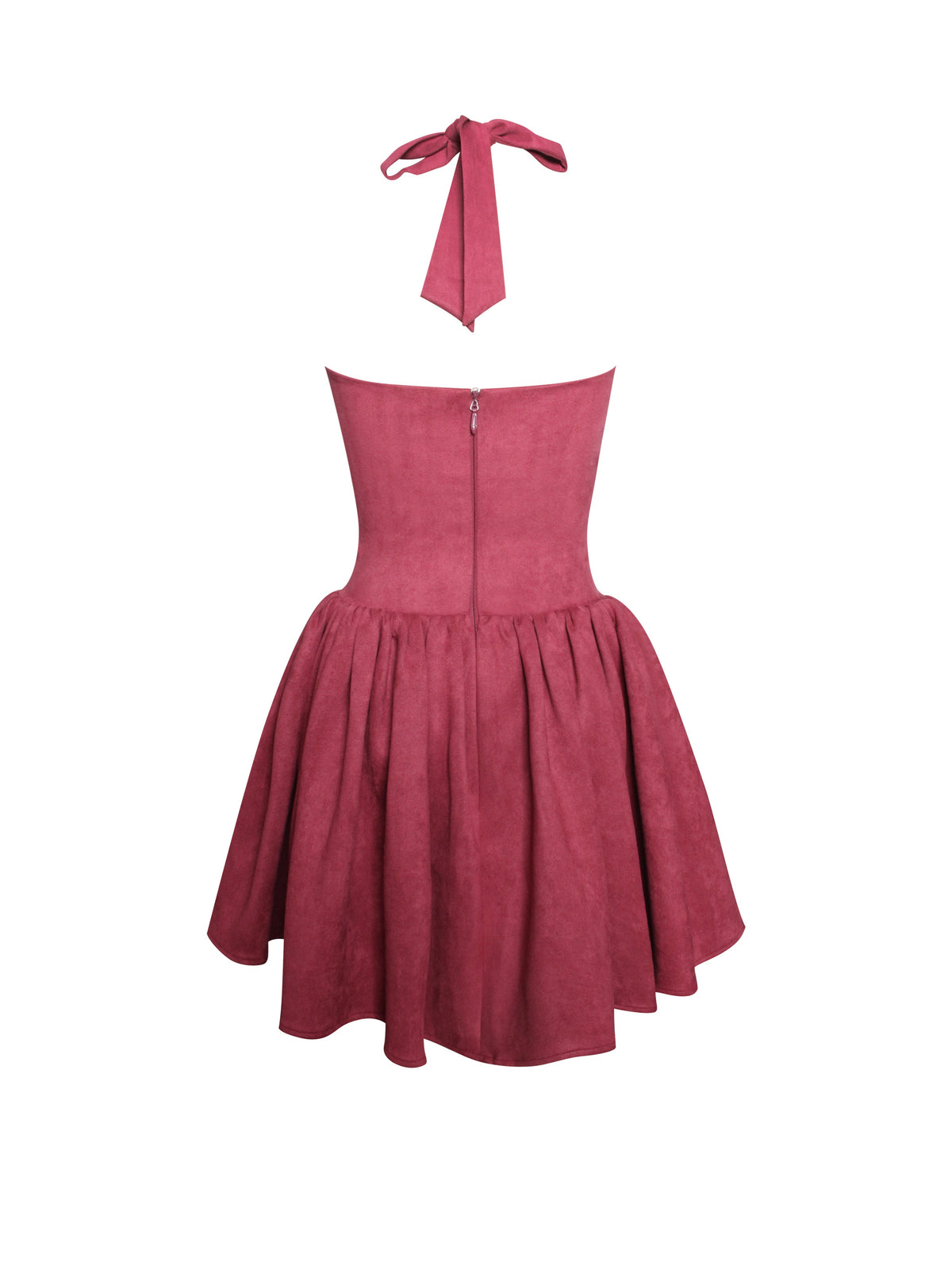 Hadorabra Burgundy Suede Halter Mini Full Dress (Archive Sale)