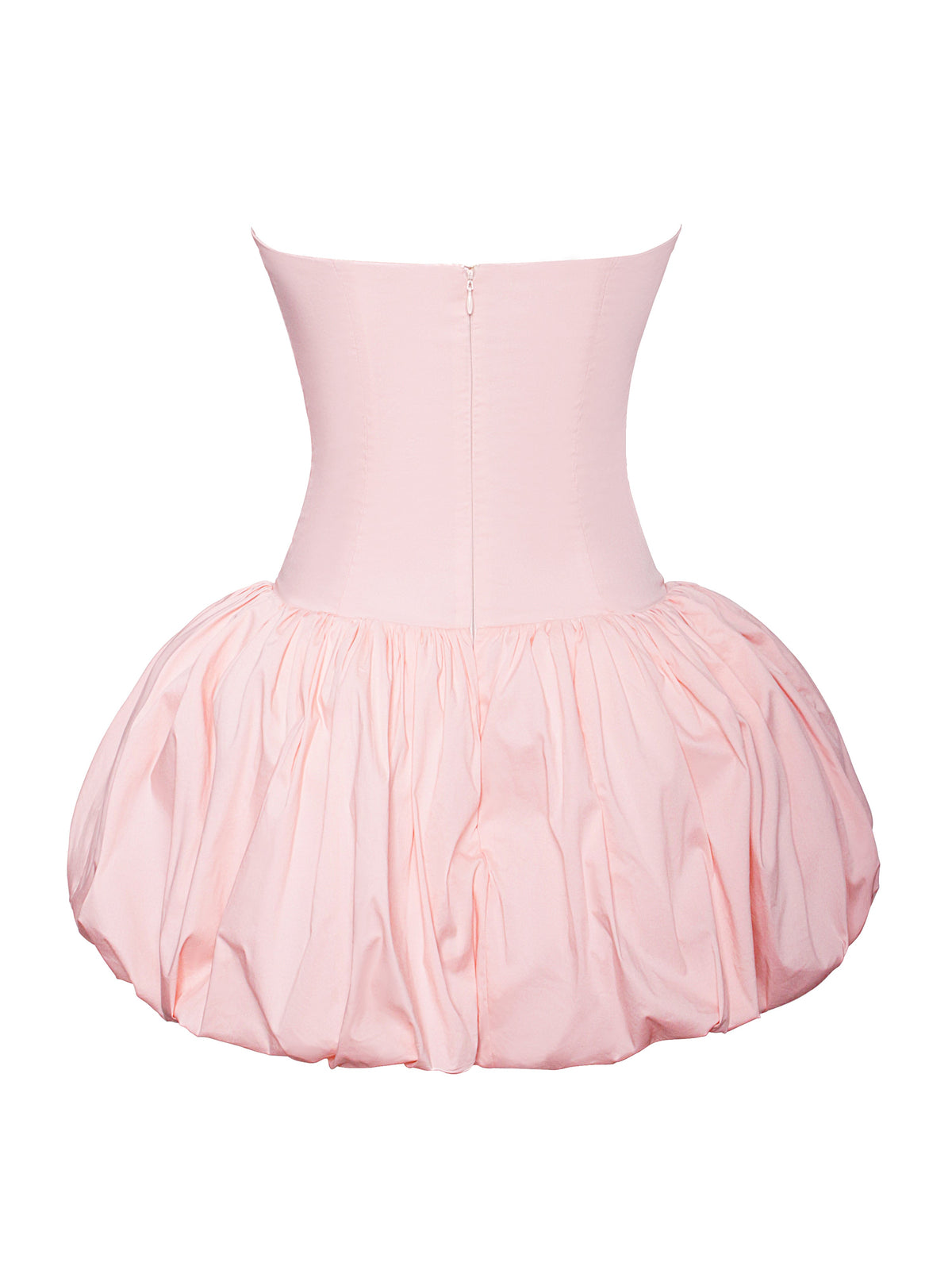 Oletta Pink Cotton Poplin Corset Strapless Bubble Hem Mini Dress