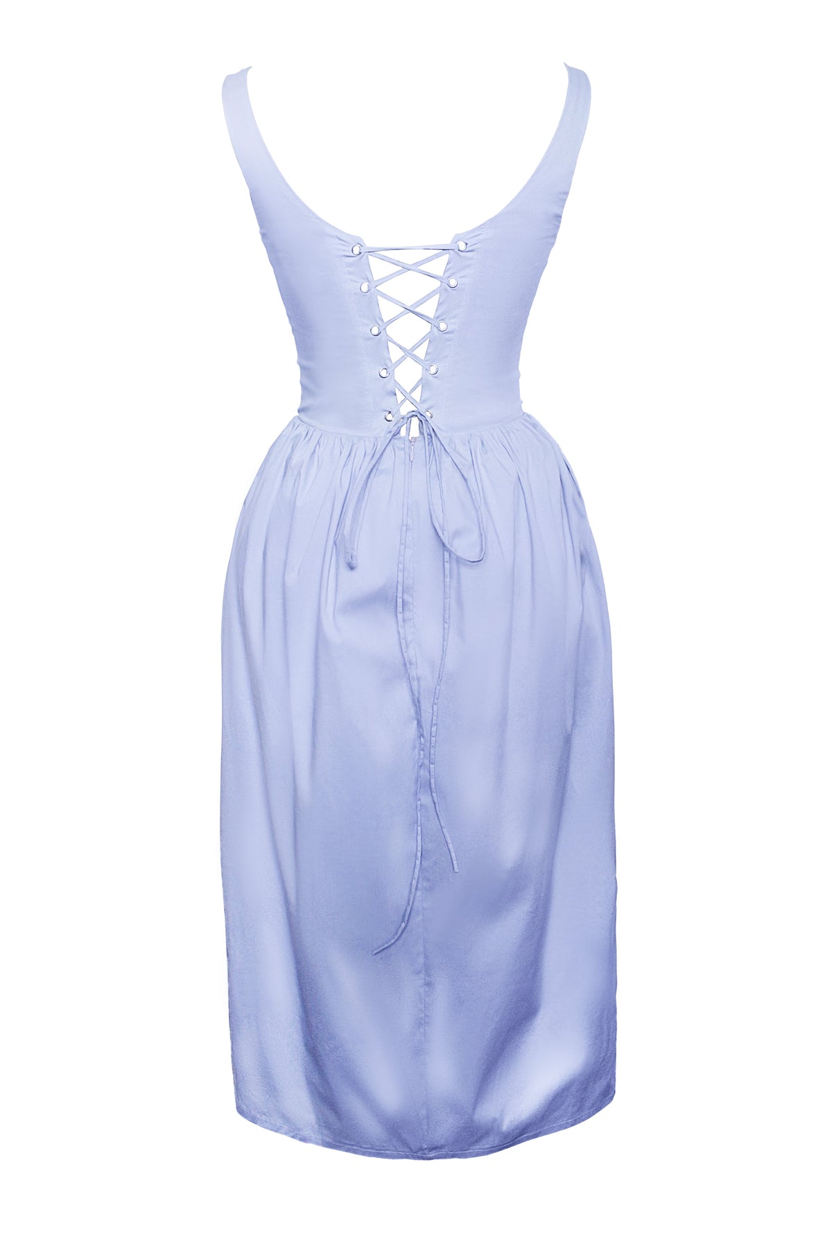 Reina Blue Cotton Poplin Drop Waist Corset Midi Dress