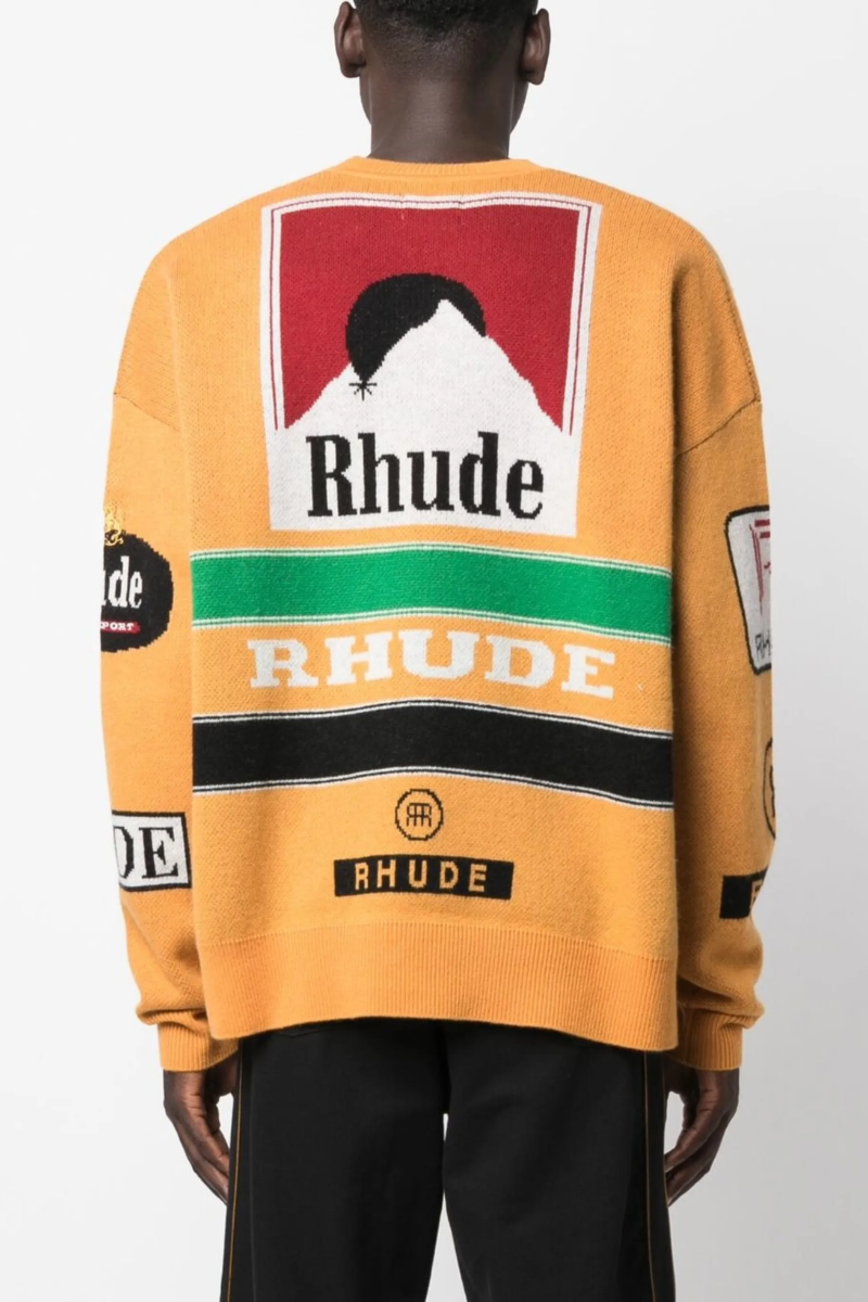 RHUDE Intarsia-knit Crew Neck Jumper - Orange/Multicolour