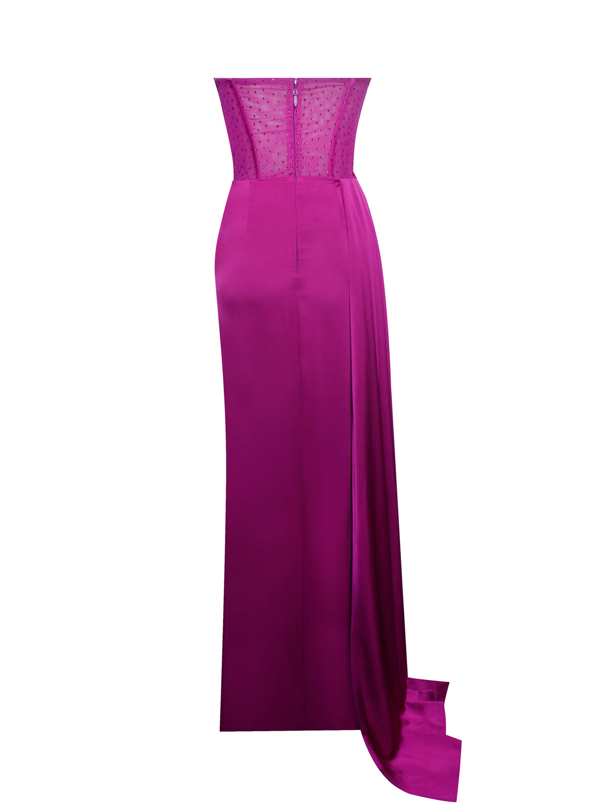 Holly Fuchsia Crystallized Corset High Slit Satin Gown (Archive Sale)