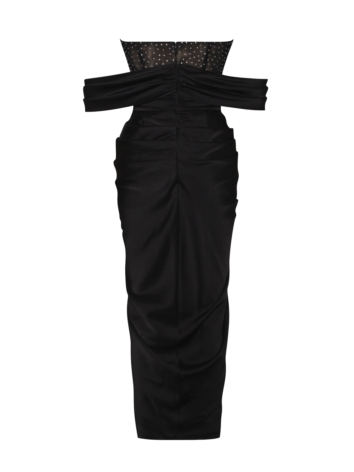 Stella Black Off Shoulder Crystal Corset Satin Gown (Archive Sale)