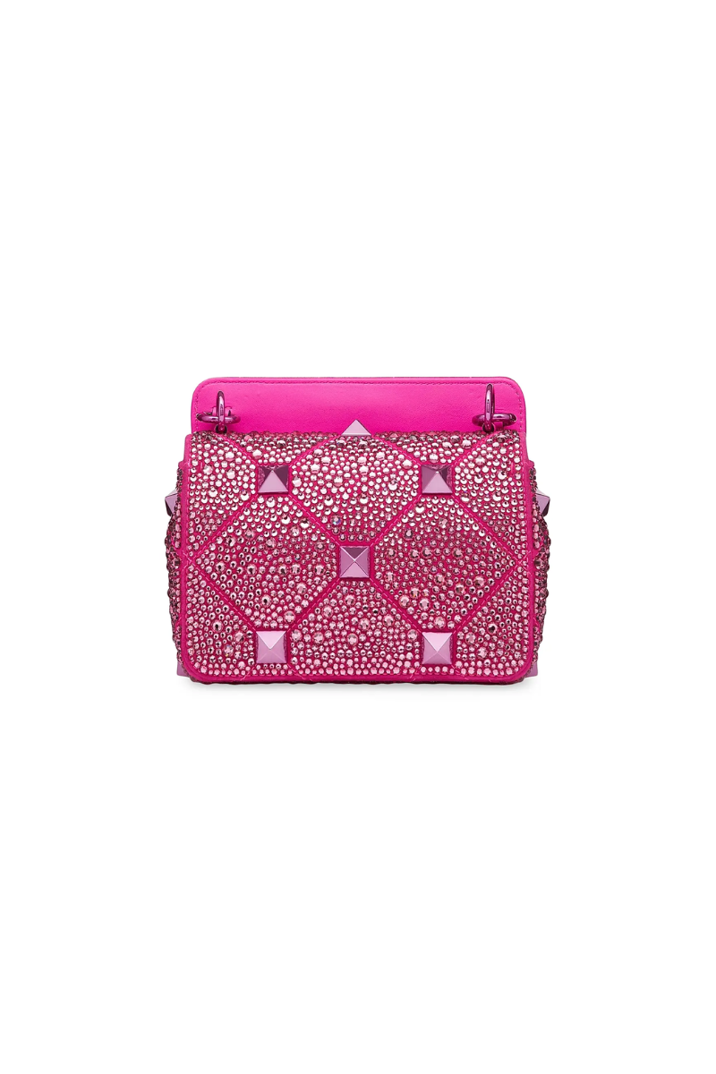 Valentino Roman Stud Small Embellished Shoulder Bag In Pink