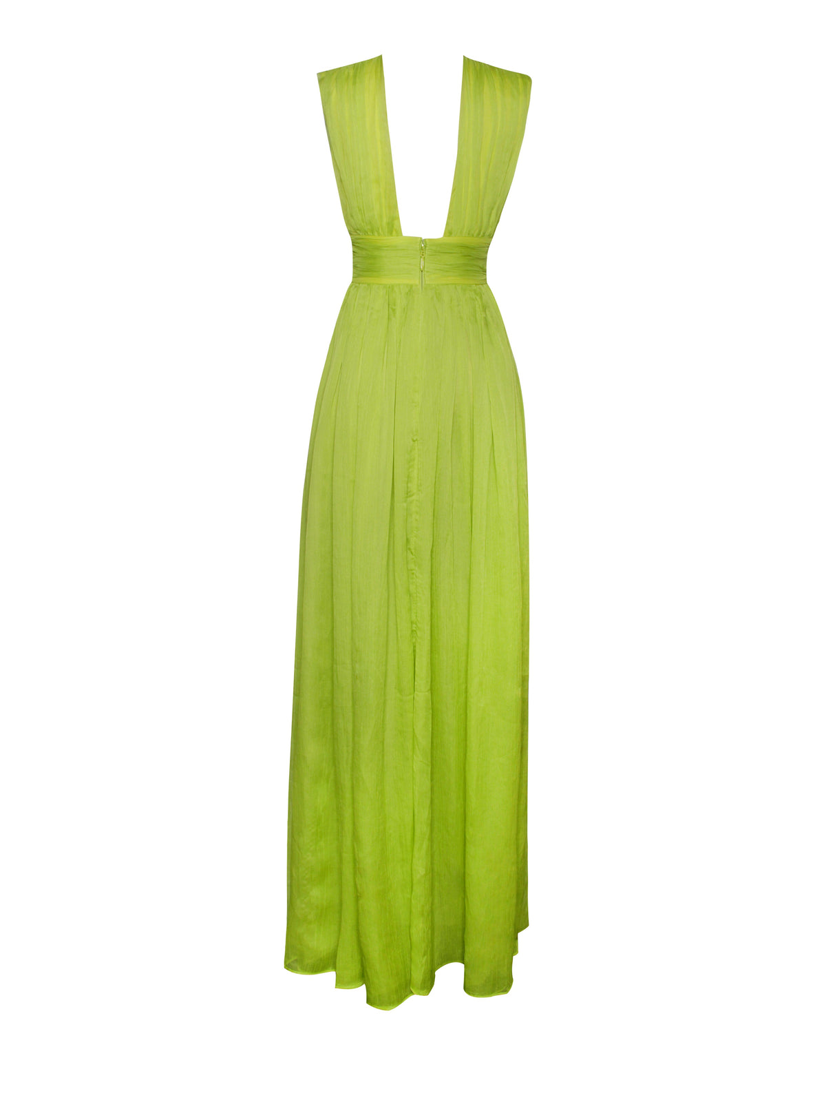 Valley Of Angels Lime Chiffon Pleated High Slit Maxi Dress (Archive Sale)