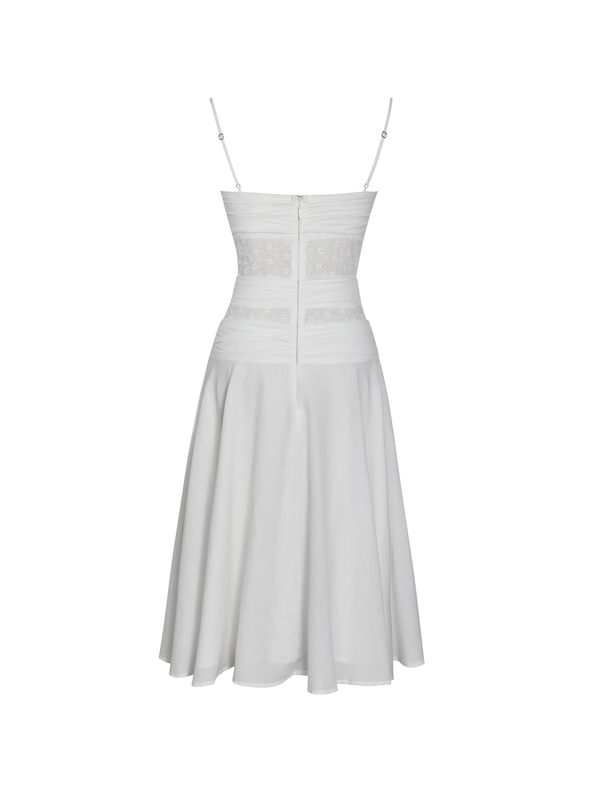 Maelis White Cotton Eyelet Drop Waist Midi Dress