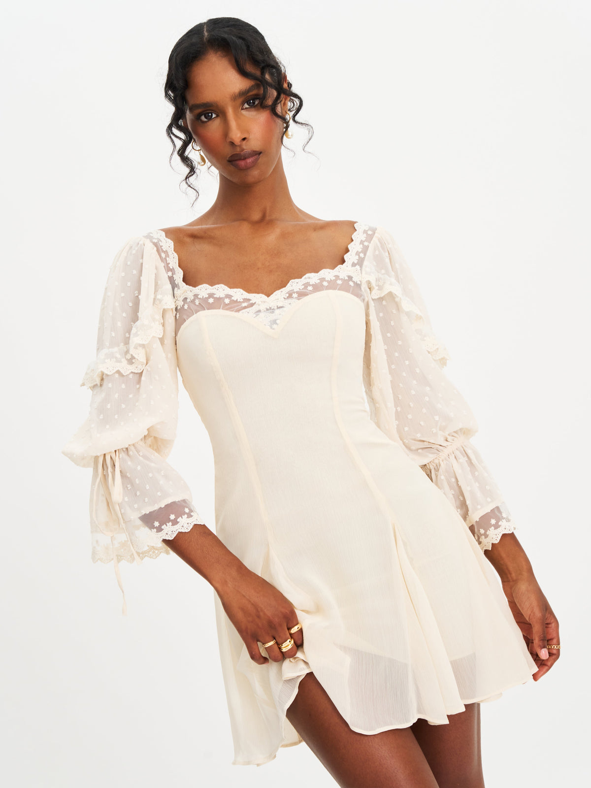 Zakira Lace Trim Half Sleeve Mini Dress (Archive Sale)