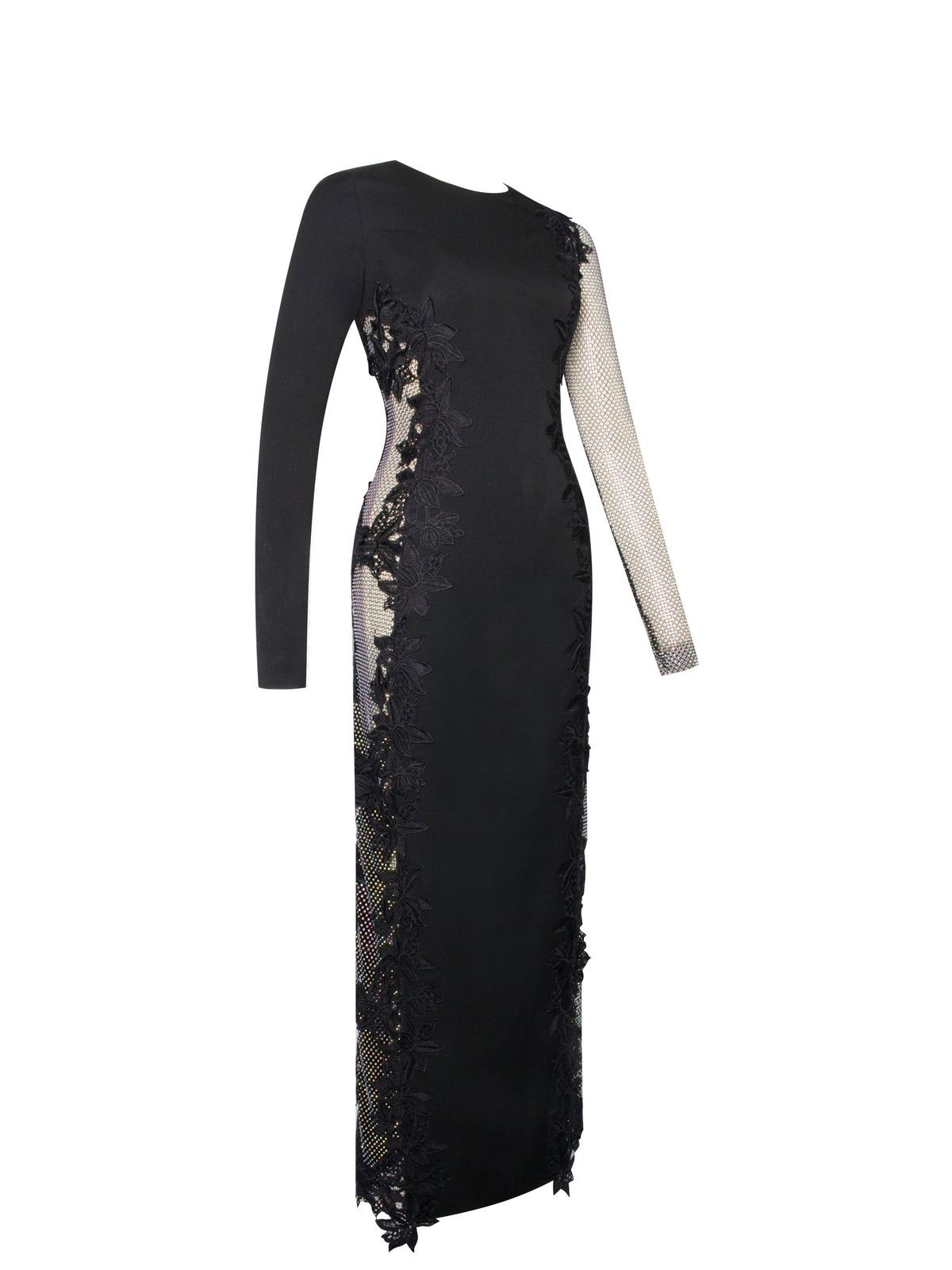 Bailey Lace Trim Crystal Net Cutout Long Sleeve Gown (Archive Sale)