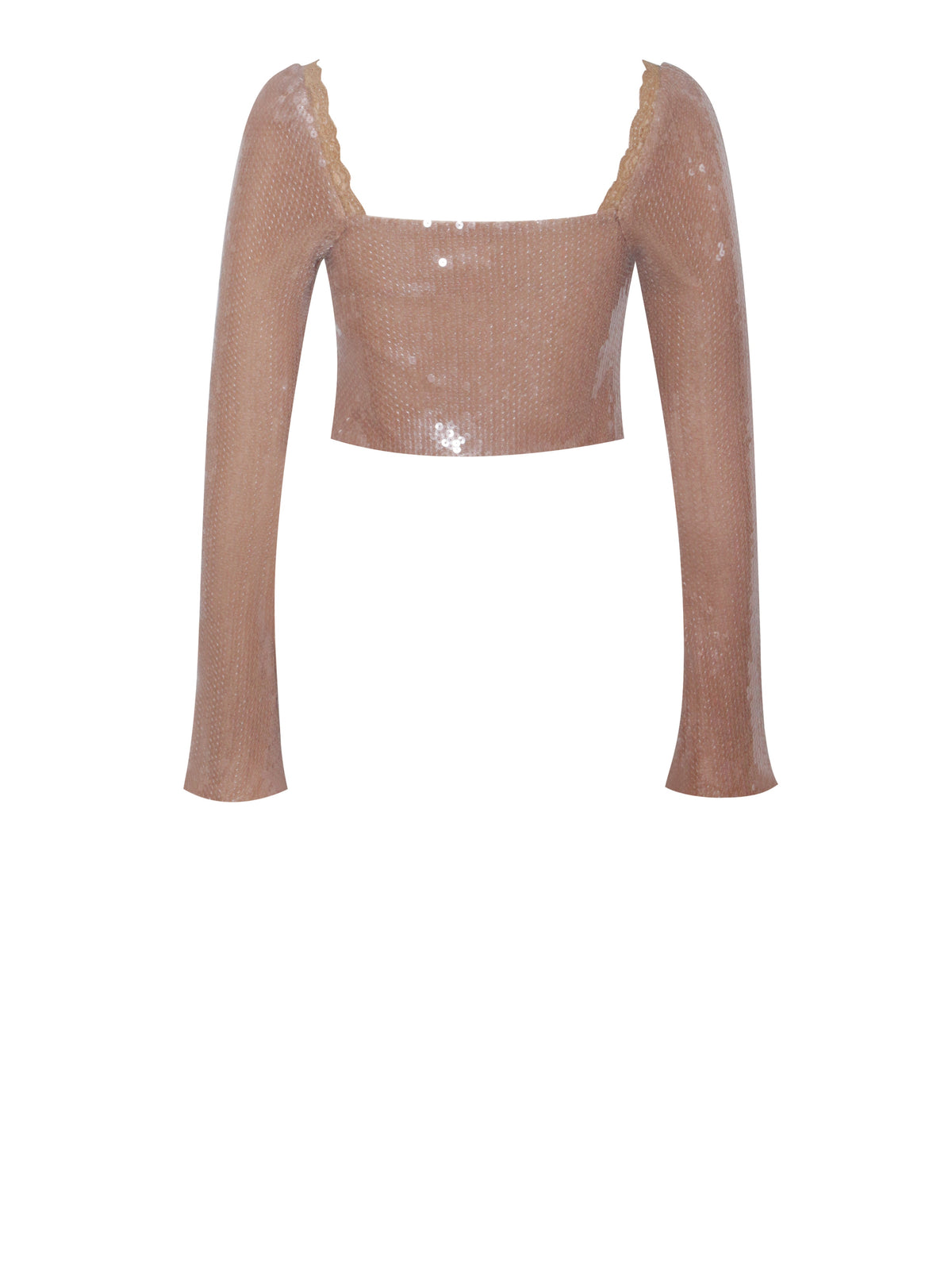 Ollie Nude Sequin Lace Up Top With Lace Trim (Archive Sale)