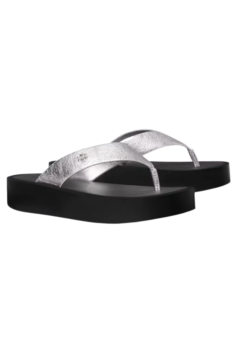 Tory Burch Leather Platform Flip Flop Silver / Perfect Black / Silver 179521032