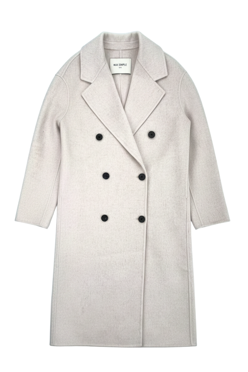Max Simple Double-Beasted Wool Coat _White