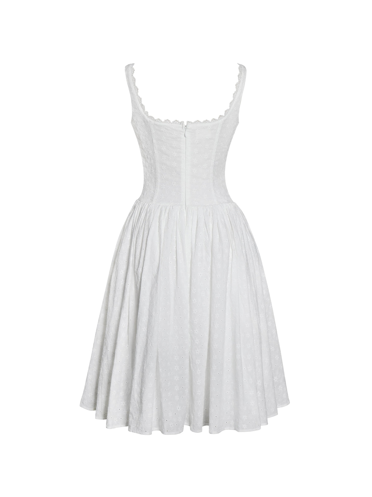 Madison White Cotton Eyelet Square Neck Midi Dress