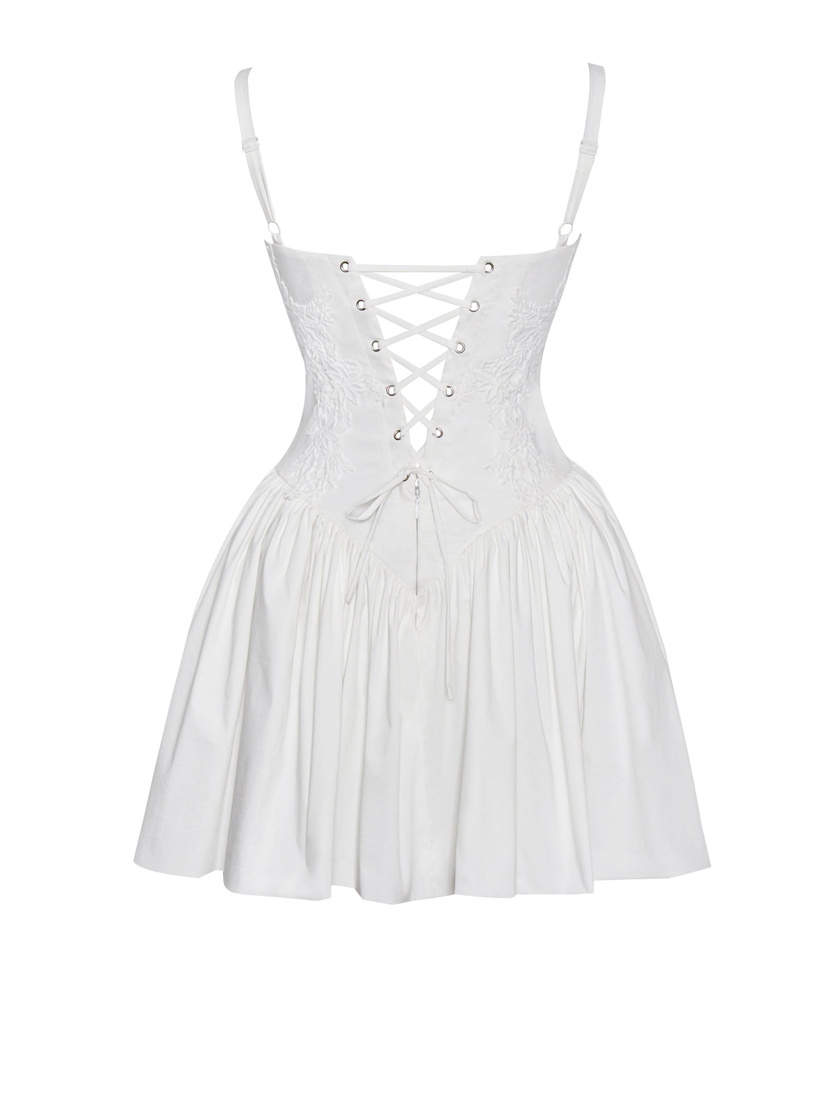 Kadi White Cotton Poplin Drop Waist Corset Mini Dress