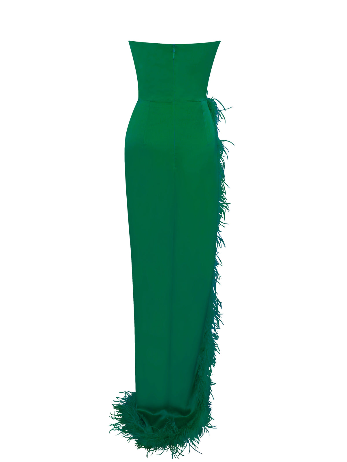 Perrin Emerald Green Feather Dress High Slit Gown (Archive Sale)