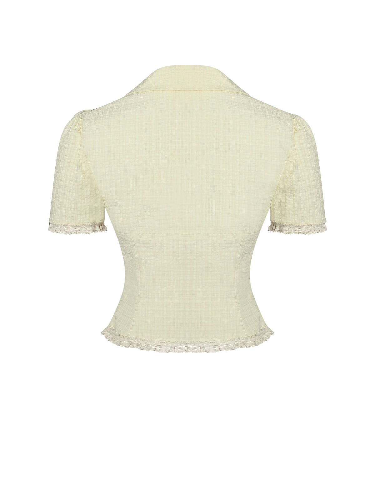 Odelia Yellow Lace Trim Seersucker Button Up Top (Archive Sale)