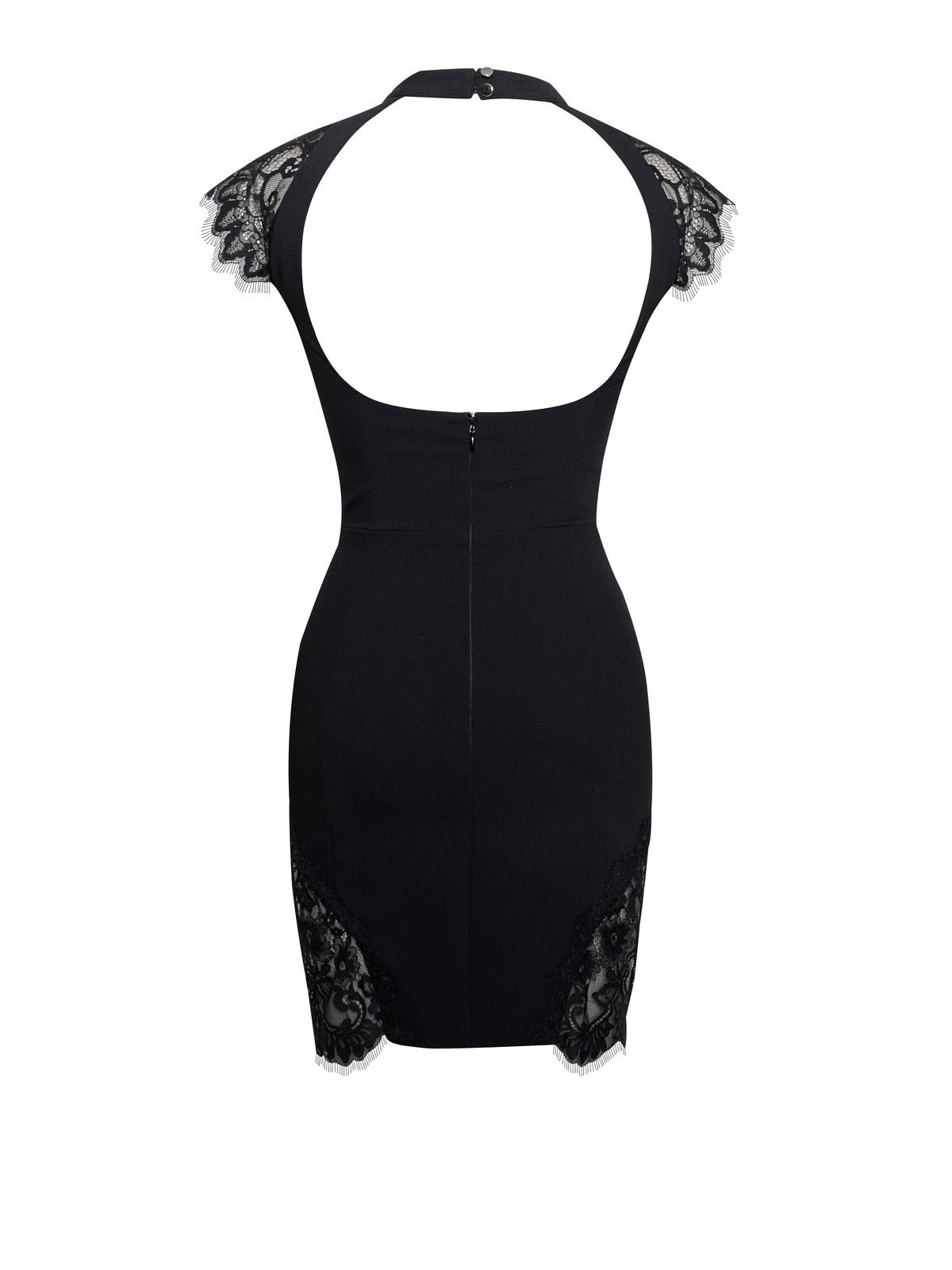 Quinella Black Lace Crepe Backless Mini Dress (Archive Sale)