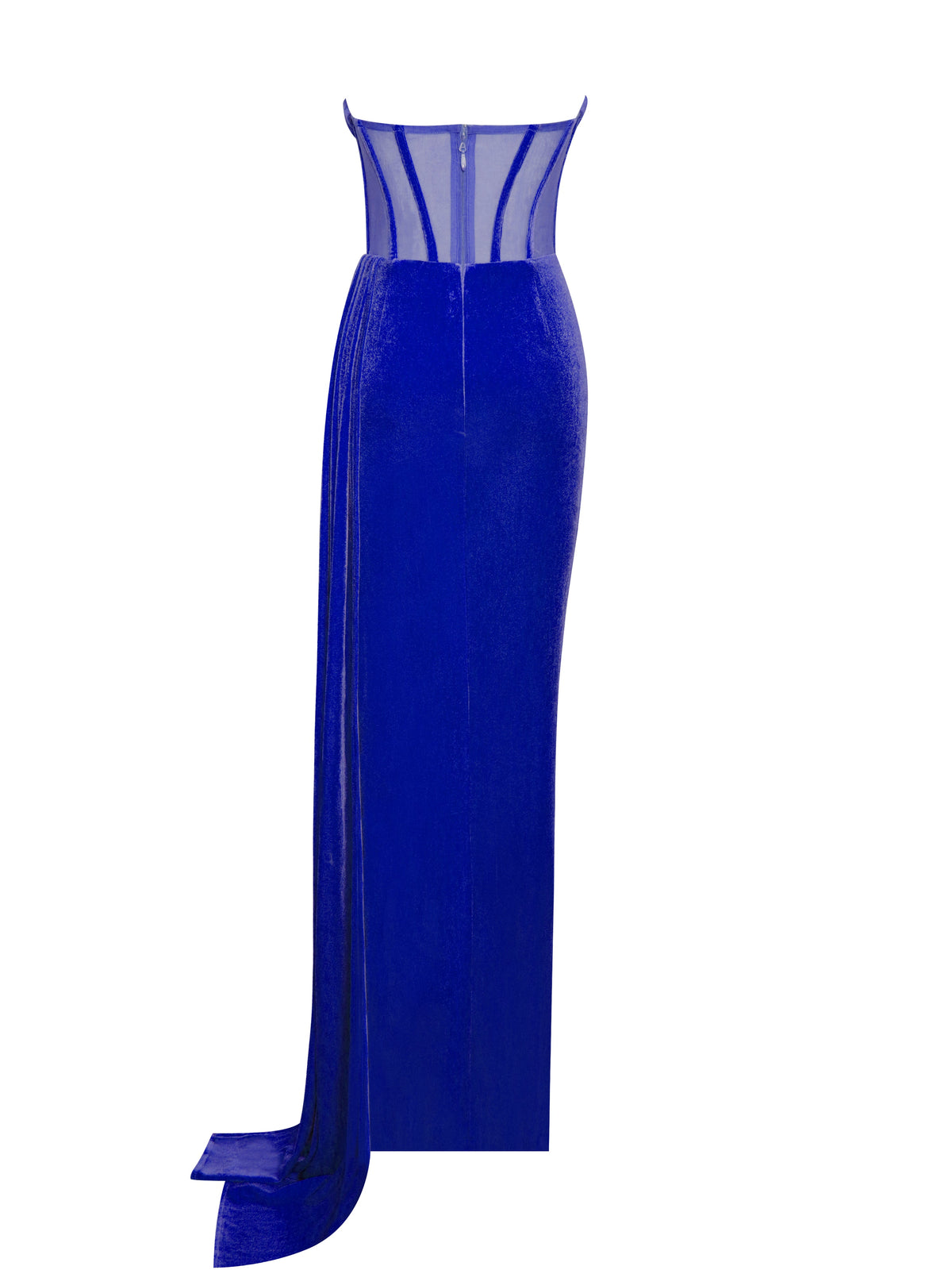 Priya Royal Blue Draping Corset High Slit Velvet Gown (Archive Sale)