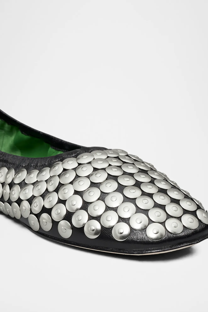 Tory Burch Studded Leather Ballet Flats in Black with Silver Accents
