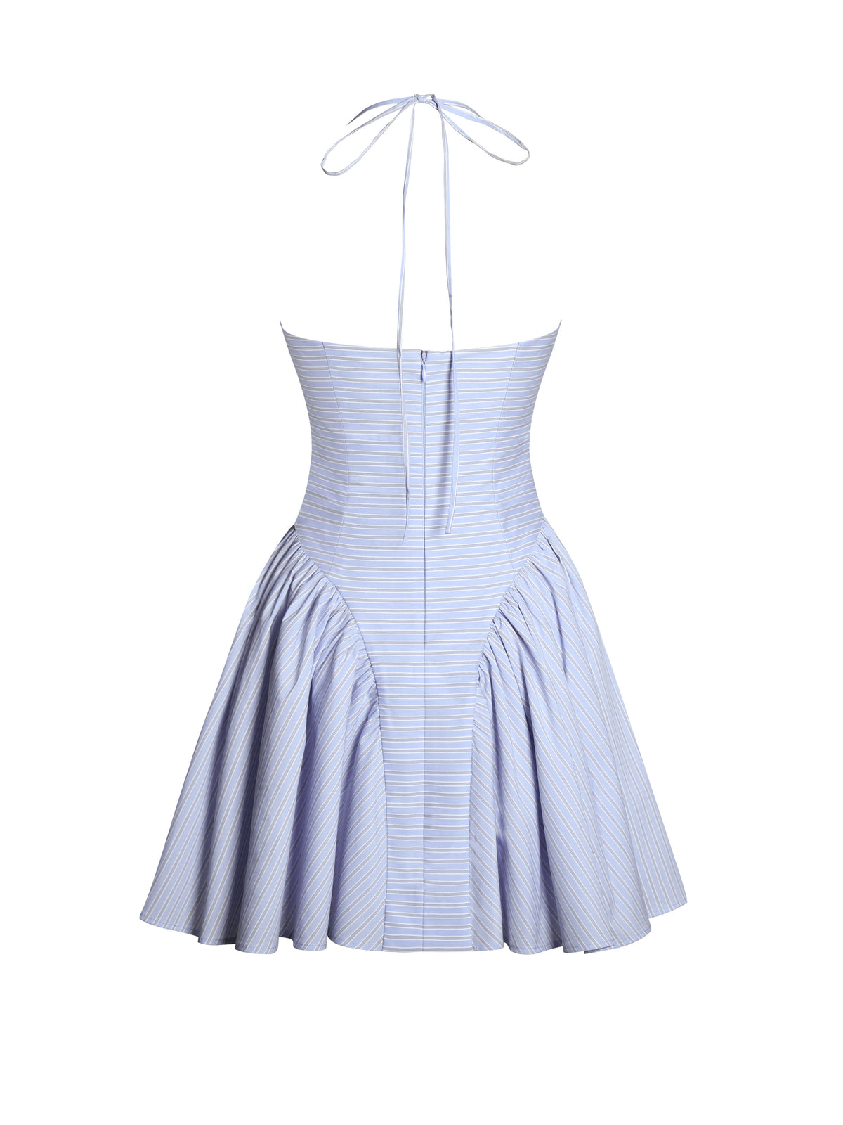 Melody Baby Blue Cotton Poplin Stripe Halter Drop Waist Mini Dress