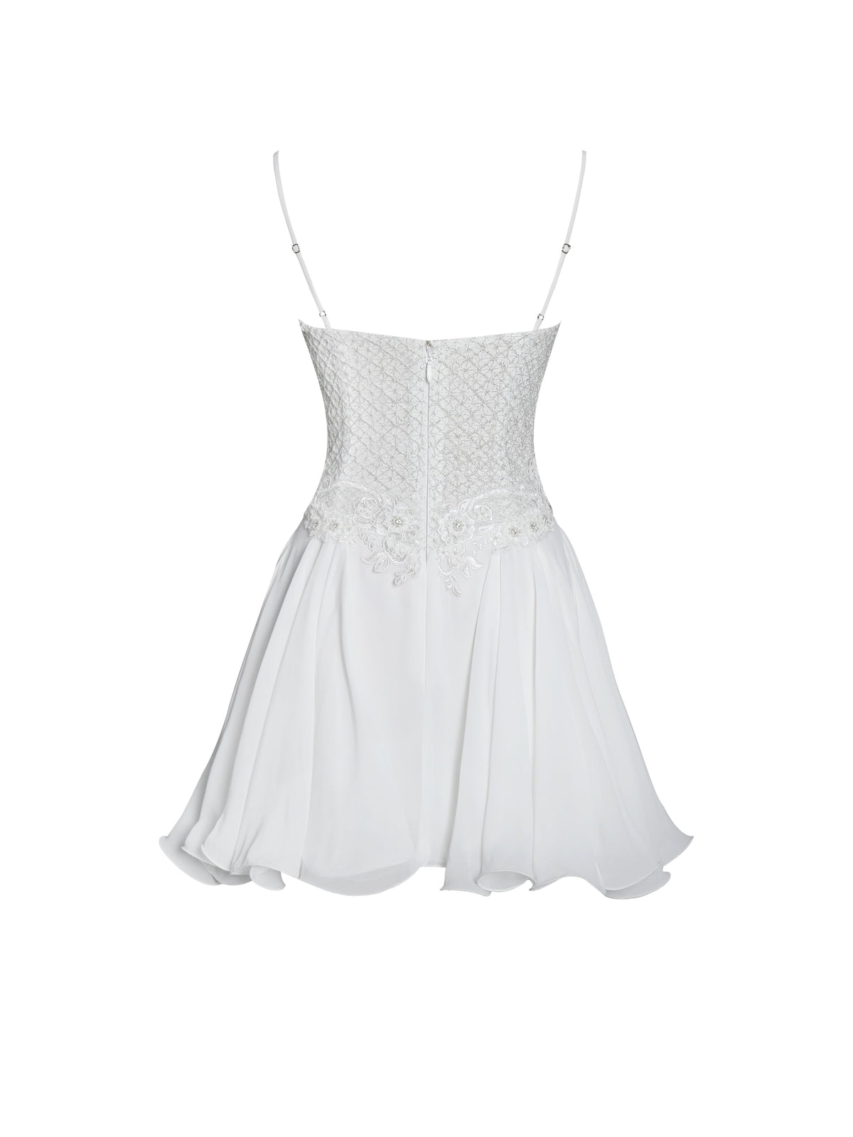 Fabiola Lace Trim Silver Net Top Mini Flare Chiffon Dress