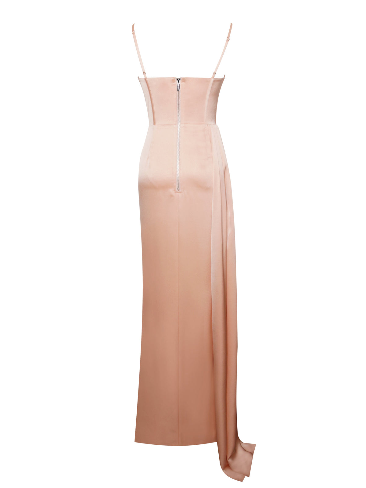 Elayna Blush Strappy Satin Corset High Slit Gown (Archive Sale)