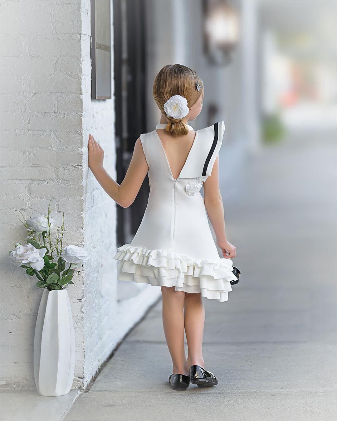 Alex White Ruffle Dress with Black Contrast Line - Petite Maison Kids