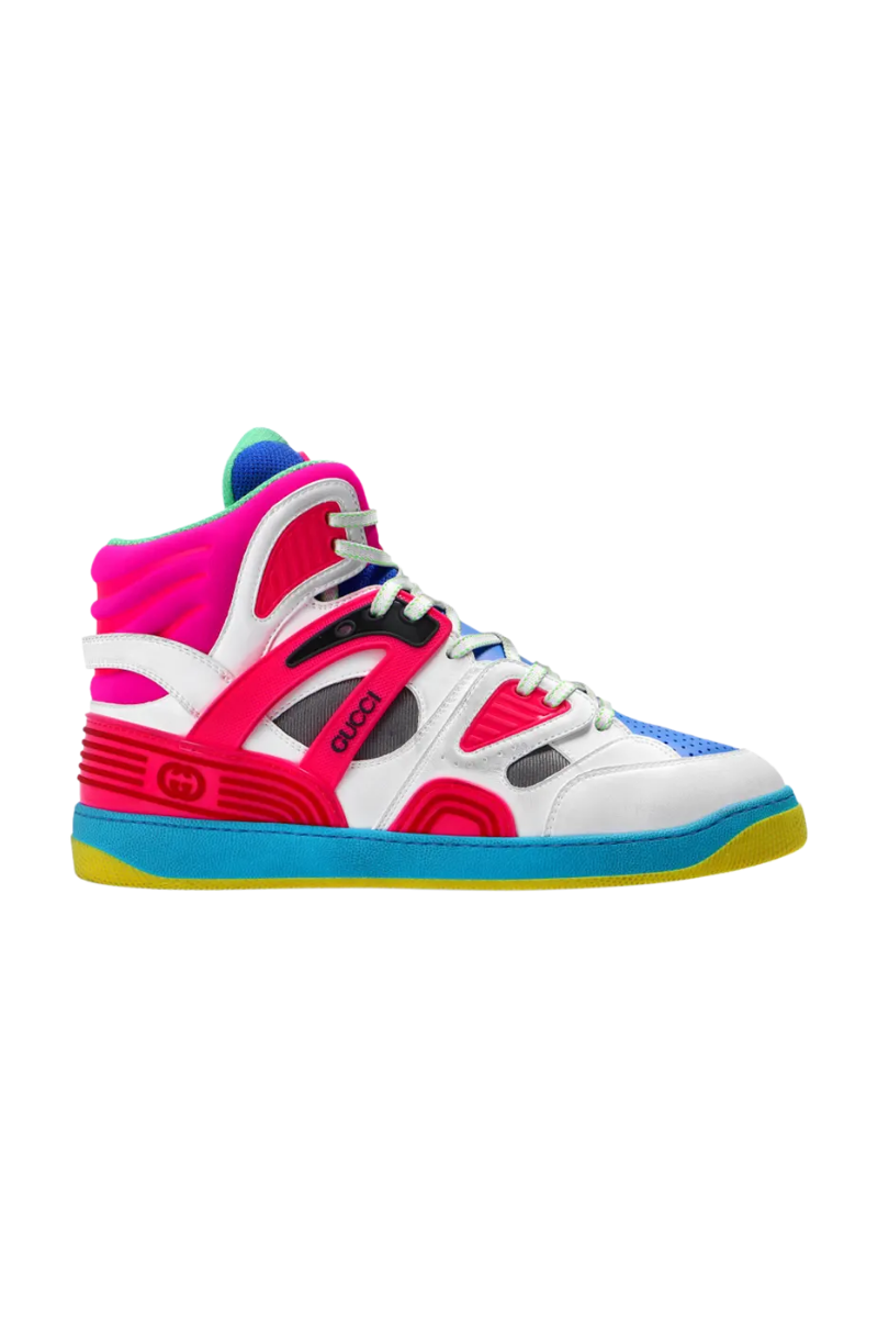 Gucci Basket High Sneakers (White/Pink/Blue)