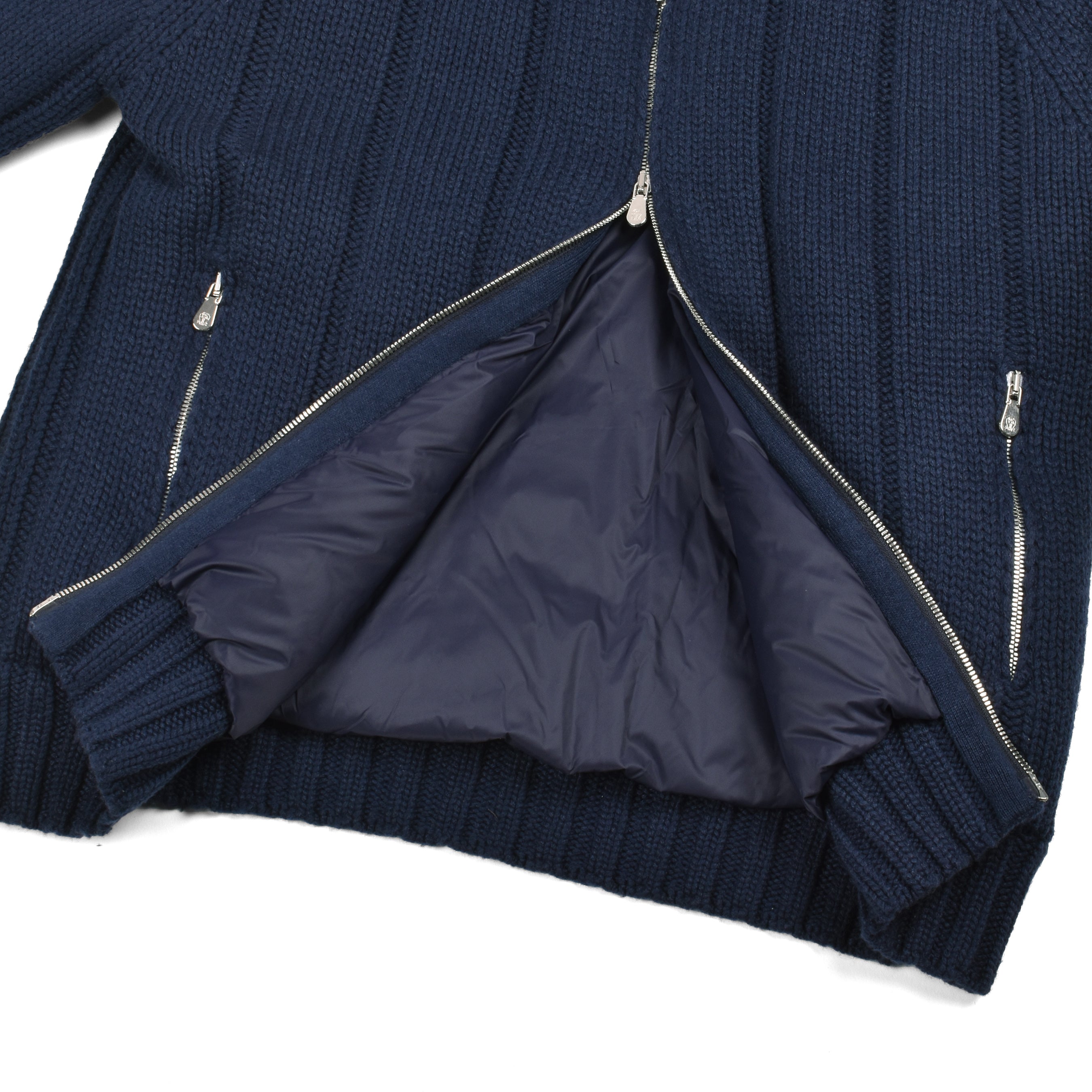 BRUNELLO CUCINELLI MEN'S NAVY WOOL ZIP KNIT JACKET