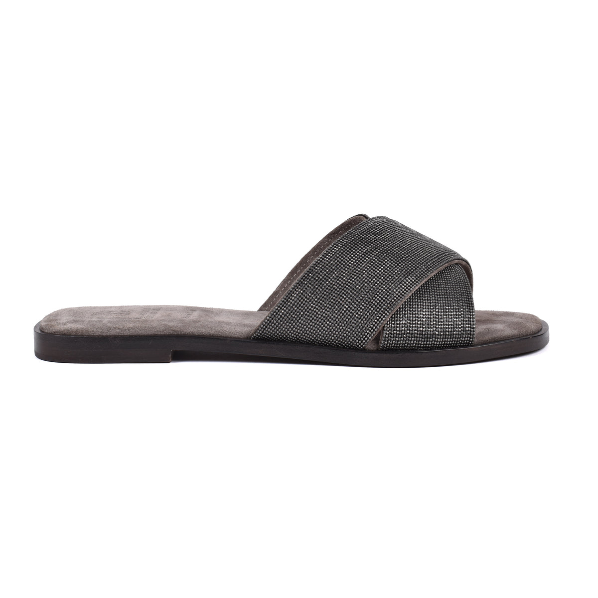 BRUNELLO CUCINELLI WOMEN'S DARK GREY LEATHER SANDALS