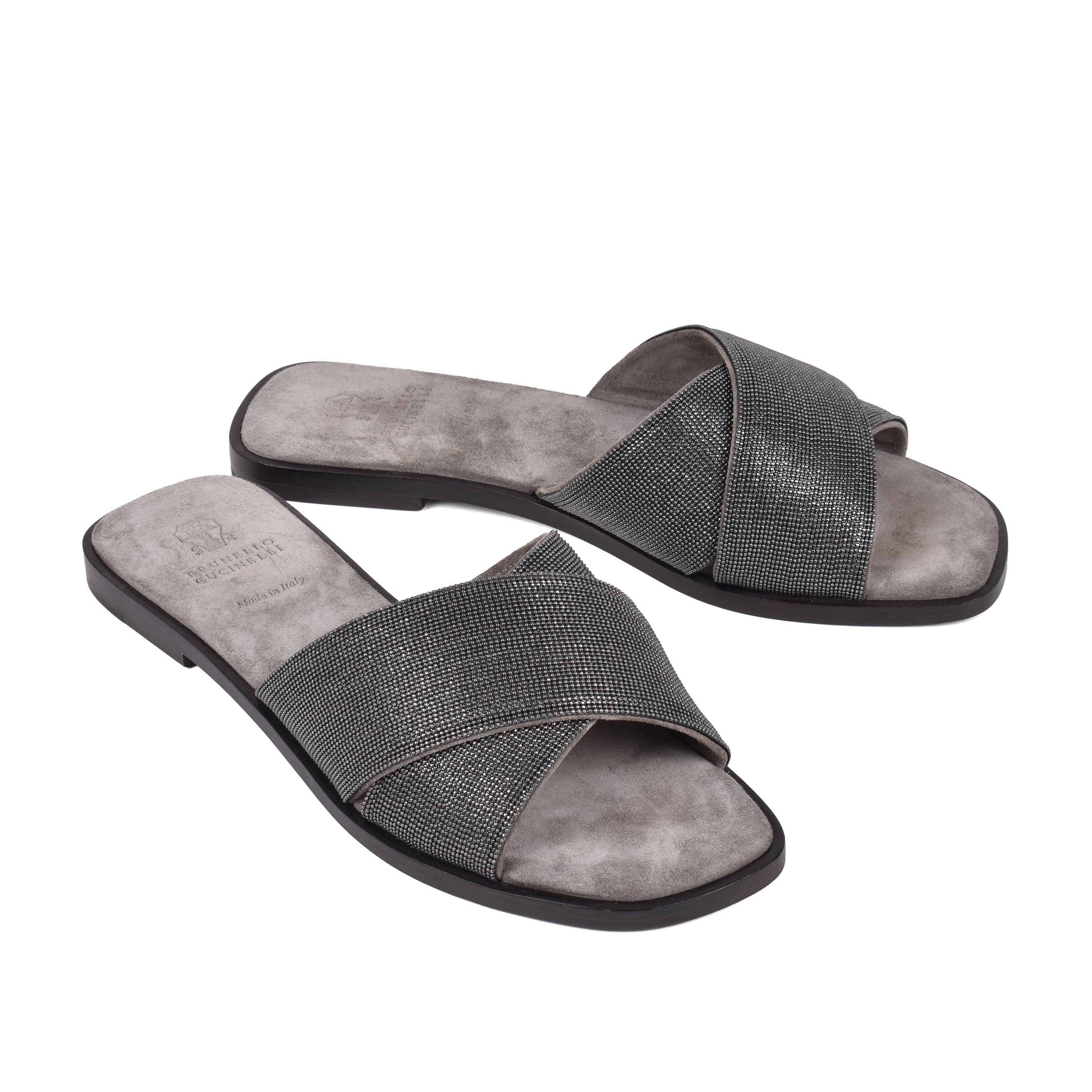 BRUNELLO CUCINELLI WOMEN'S DARK GREY LEATHER SANDALS