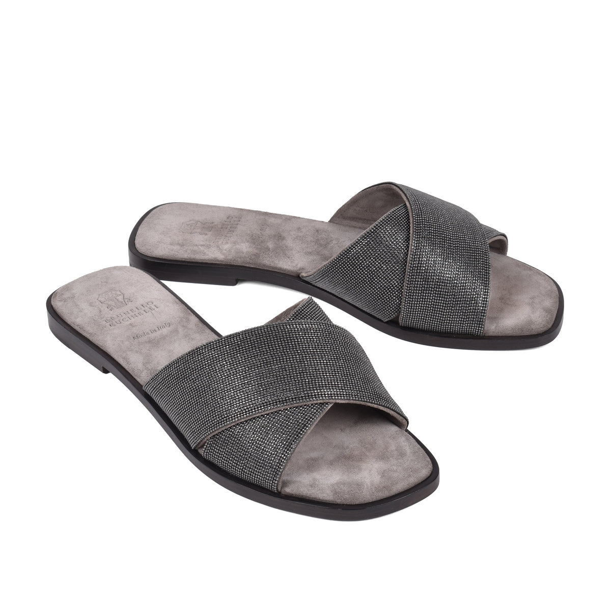 BRUNELLO CUCINELLI WOMEN'S DARK GREY LEATHER SANDALS