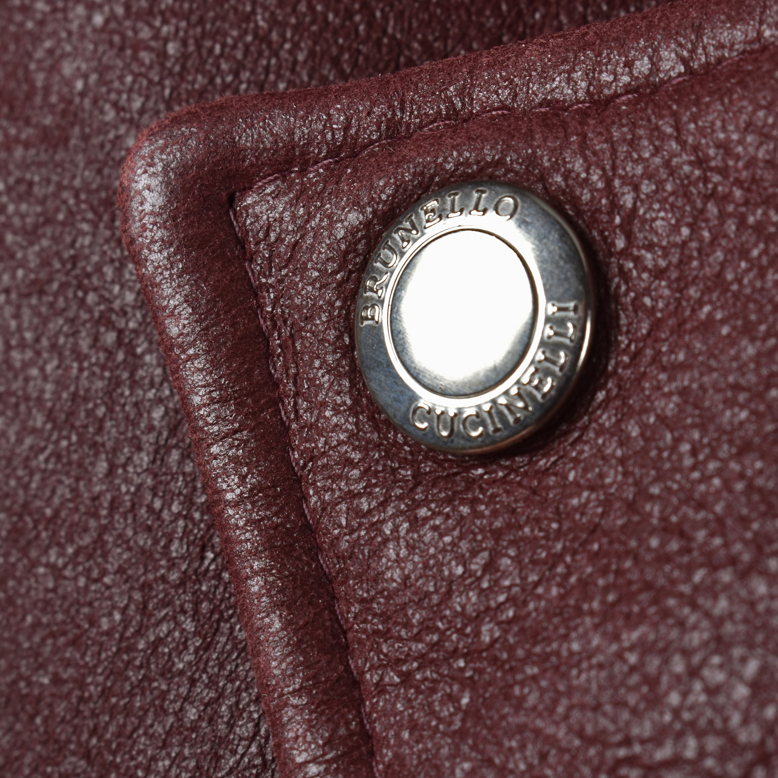 BRUNELLO CUCINELLI MEN'S BURGUNDY LEATHER BIKER JACKET