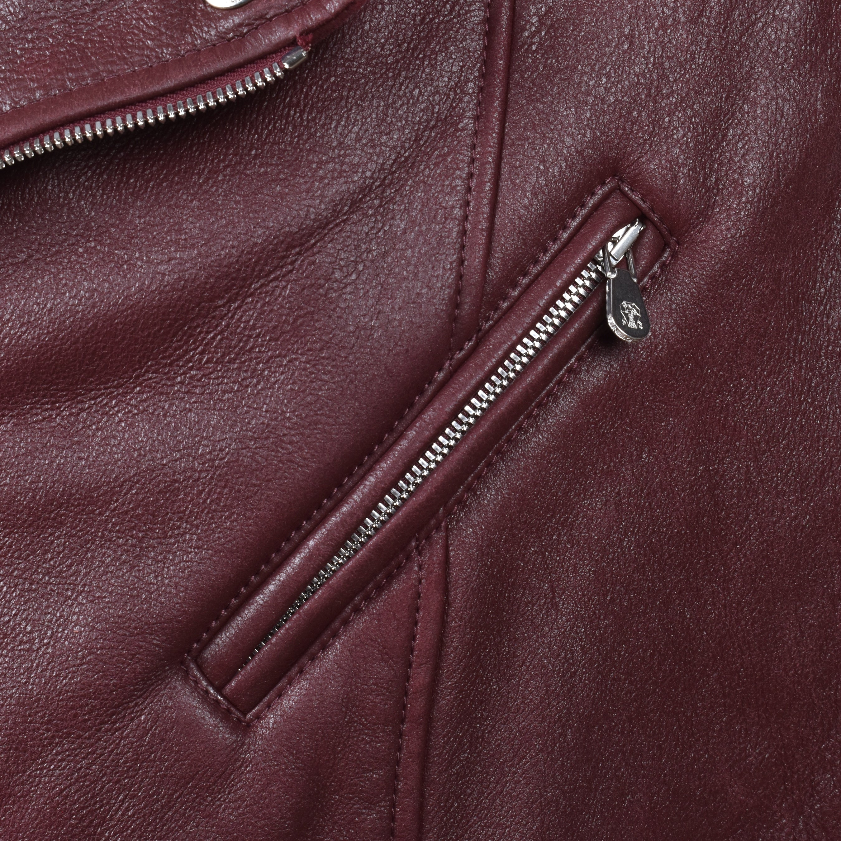 BRUNELLO CUCINELLI MEN'S BURGUNDY LEATHER BIKER JACKET