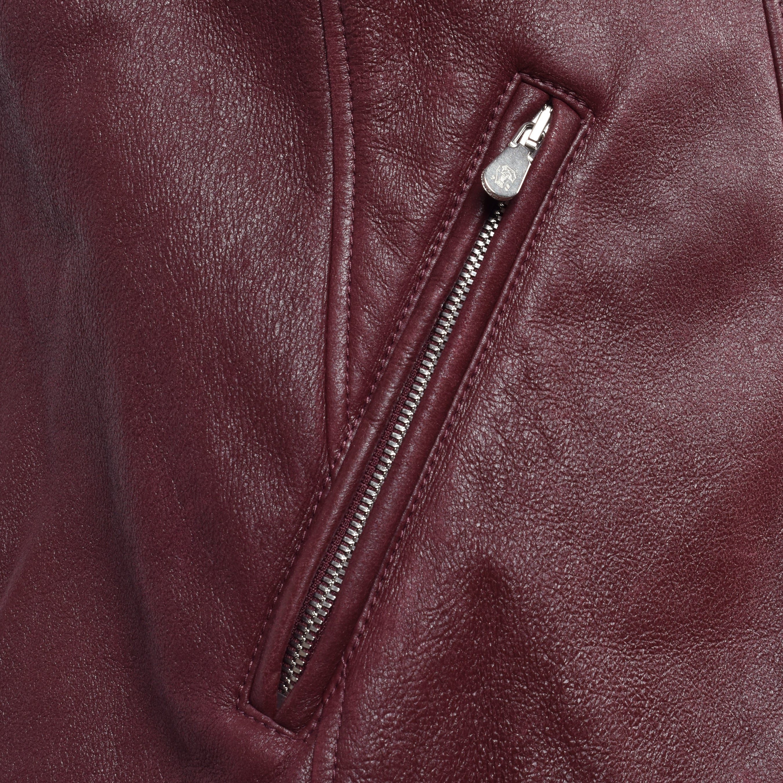 BRUNELLO CUCINELLI MEN'S BURGUNDY LEATHER BIKER JACKET