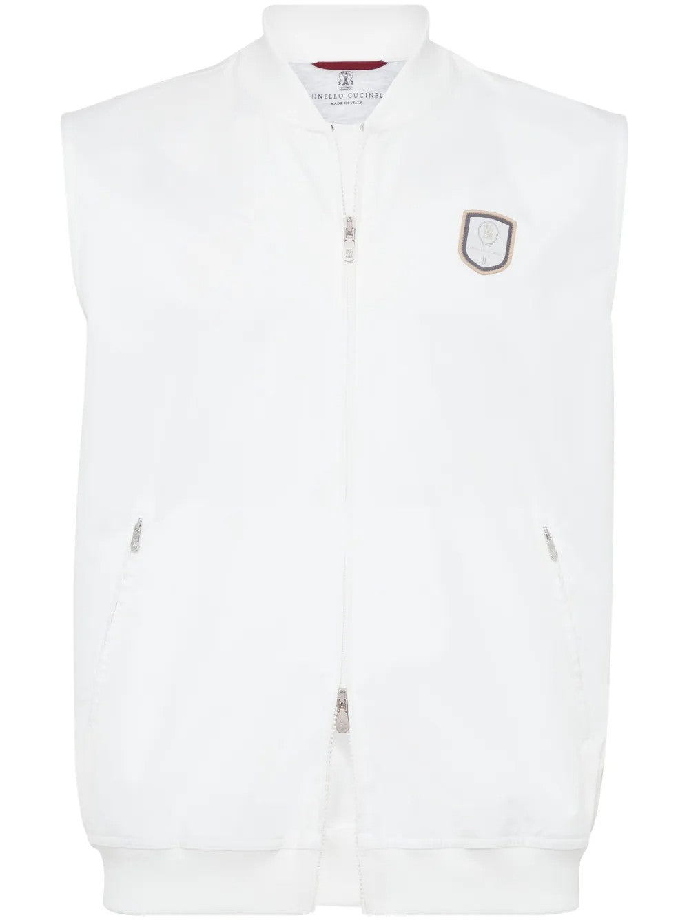 BRUNELLO CUCINELLI MEN'S WHITE SLEEVELESS ZIP-UP JACKET
