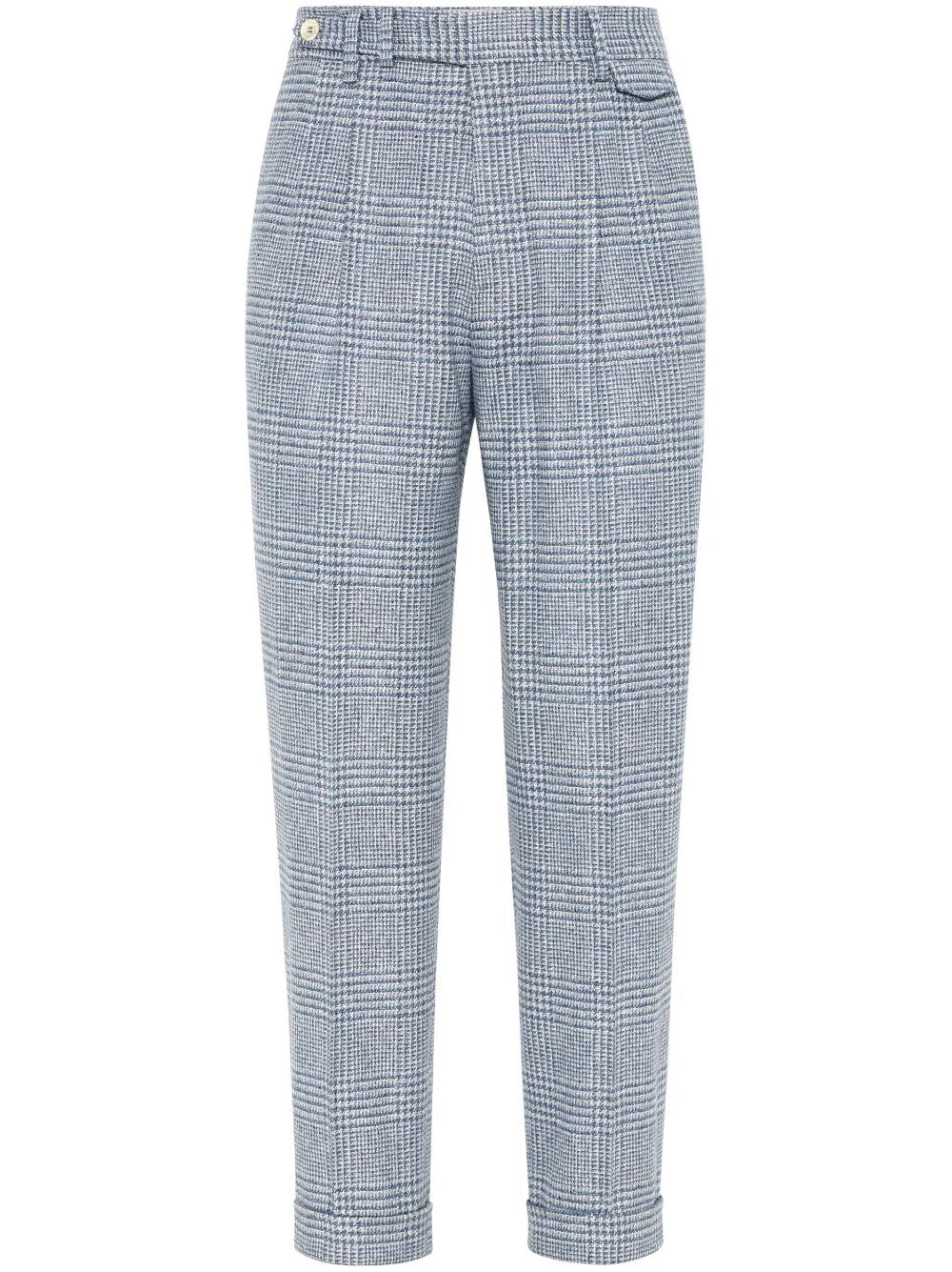 BRUNELLO CUCINELLI MEN'S CELESTE WOOL SILK PLAID TROUSERS