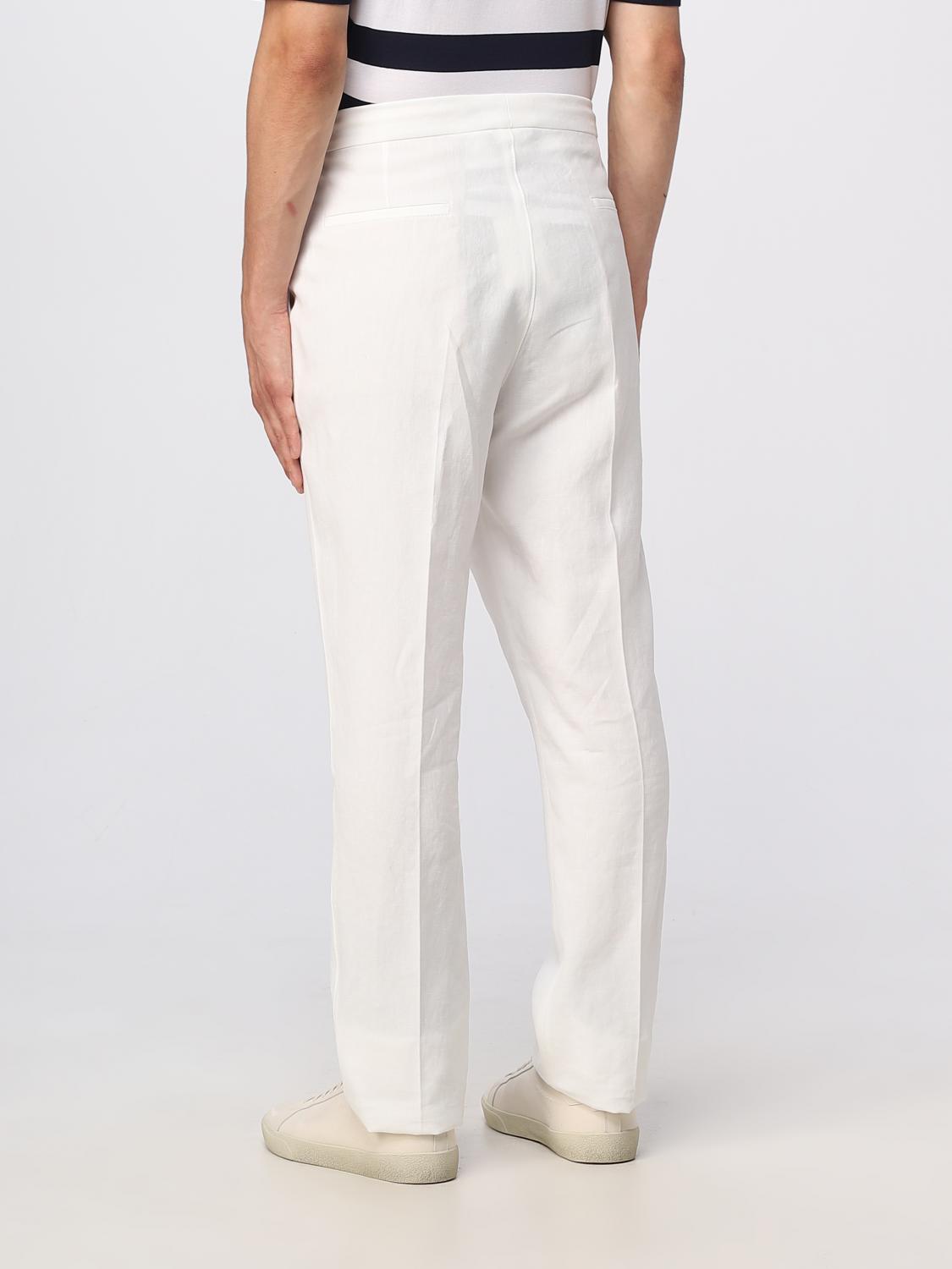 BRUNELLO CUCINELLI MEN'S WHITE DRAWSTRING LINEN TROUSERS