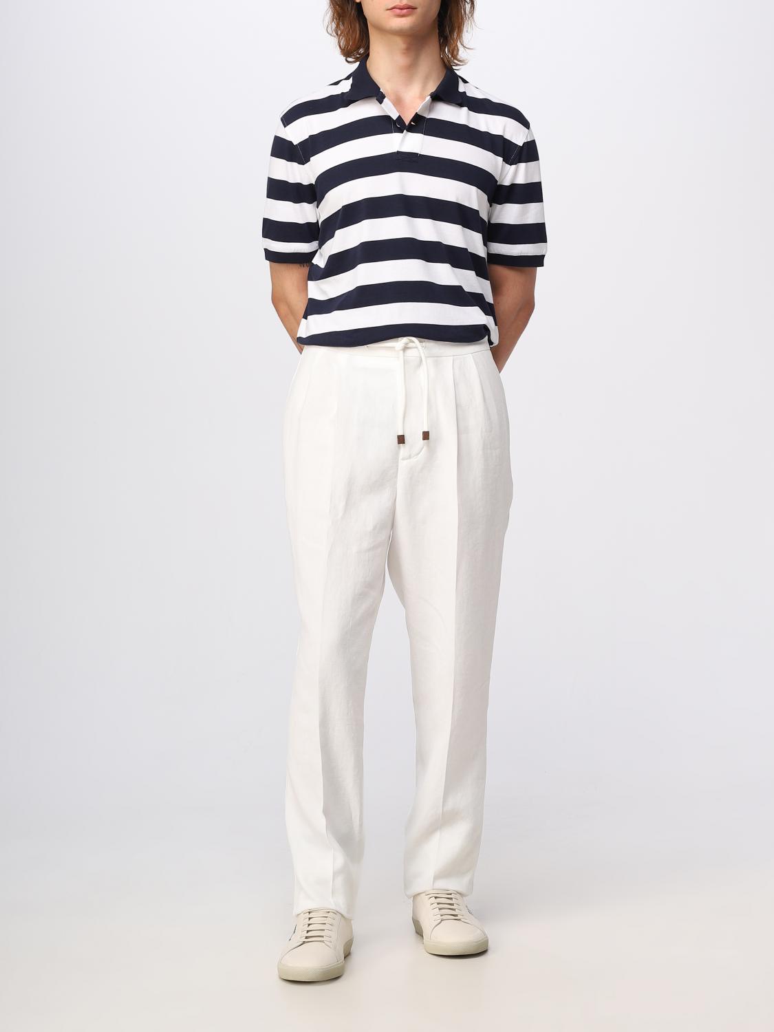 BRUNELLO CUCINELLI MEN'S WHITE DRAWSTRING LINEN TROUSERS