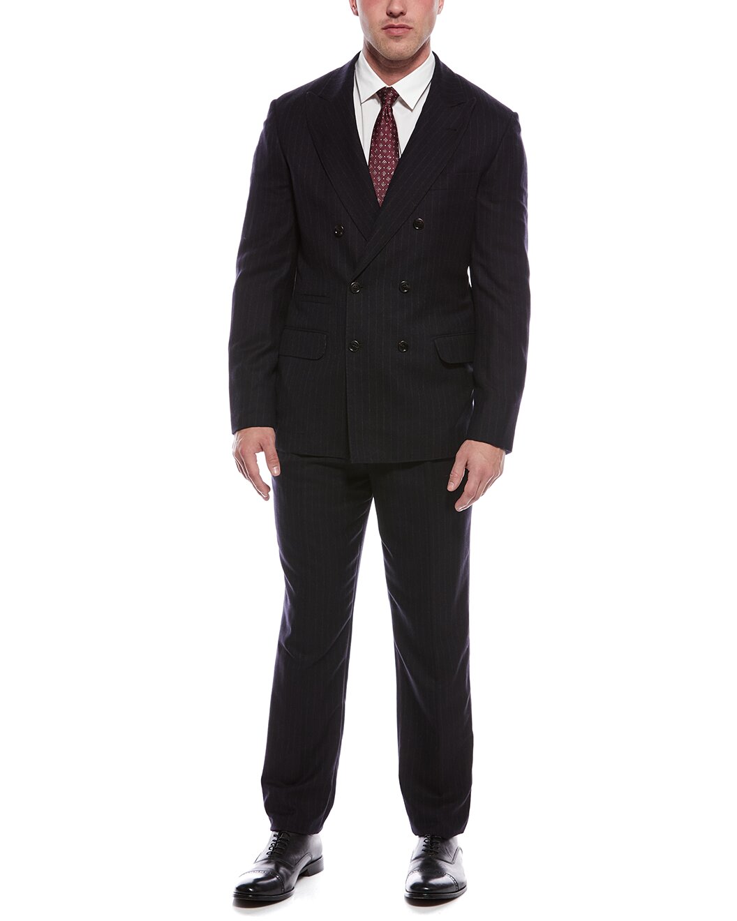 BRUNELLO CUCINELLI MEN'S NAVY WOOL SILK DOUBLE BREASTED BLAZER