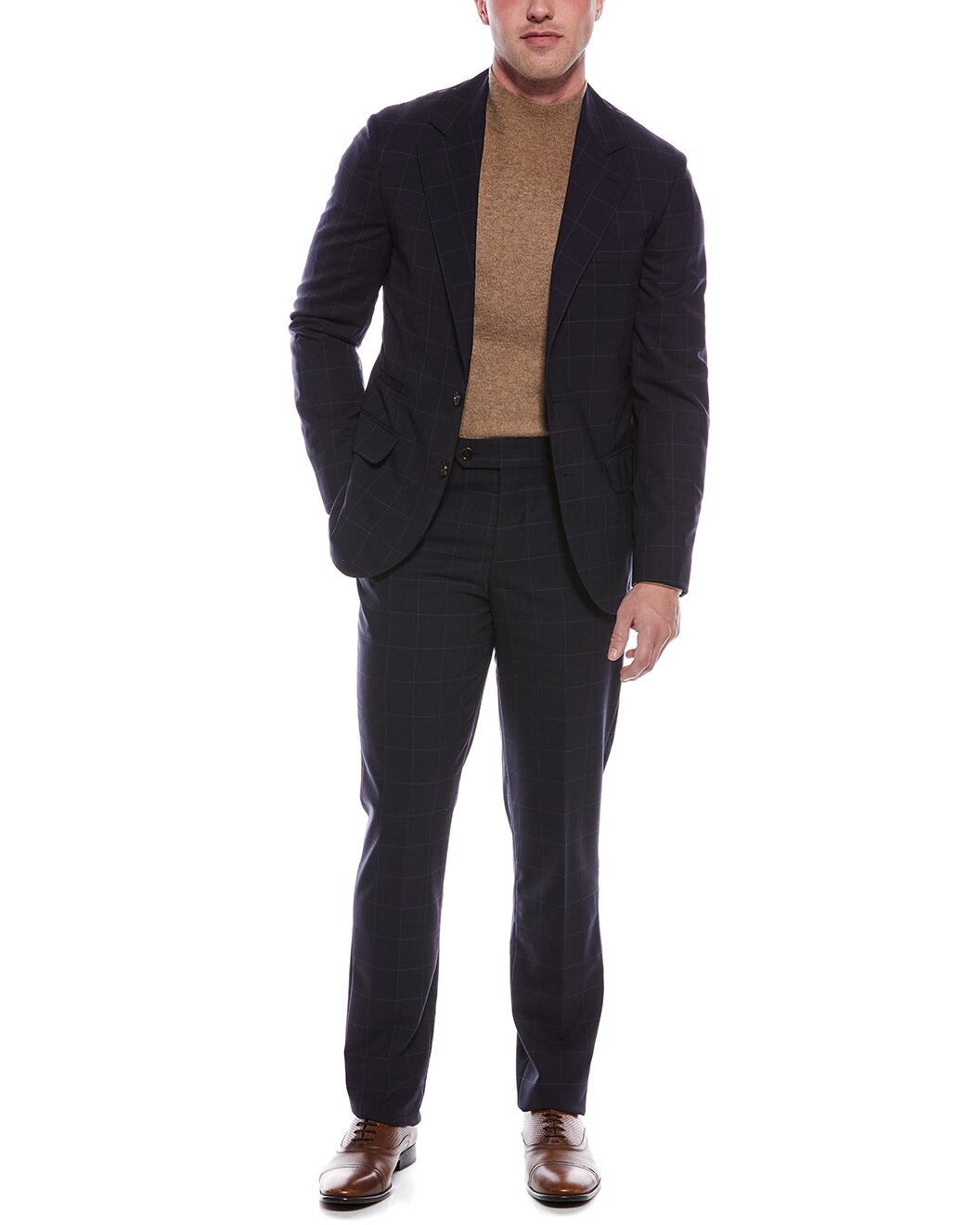 BRUNELLO CUCINELLI MEN'S NAVY WOOL TAILORED BLAZER