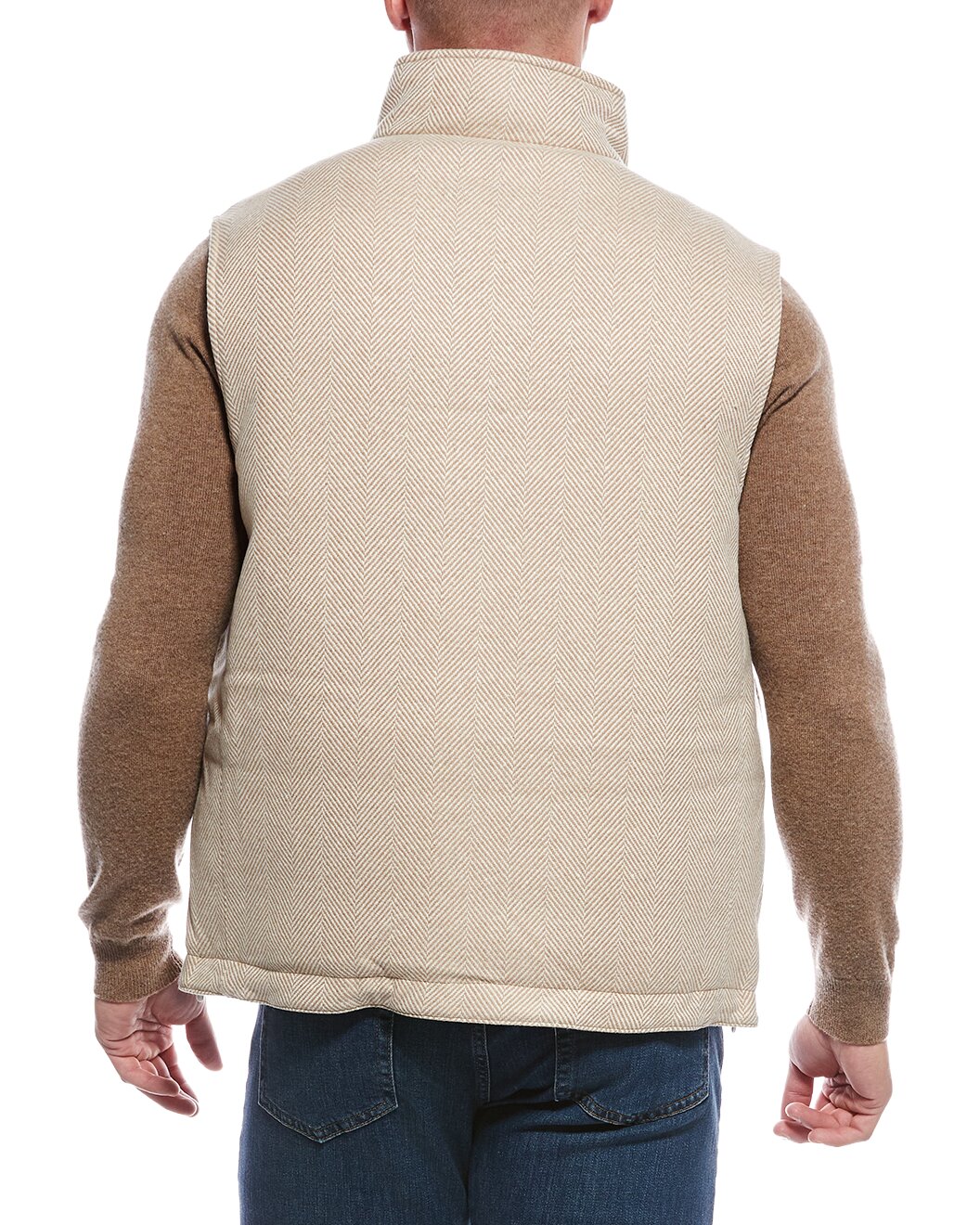 BRUNELLO CUCINELLI MEN'S SAND WOOL BLEND HERRINGBONE ZIP JACKET