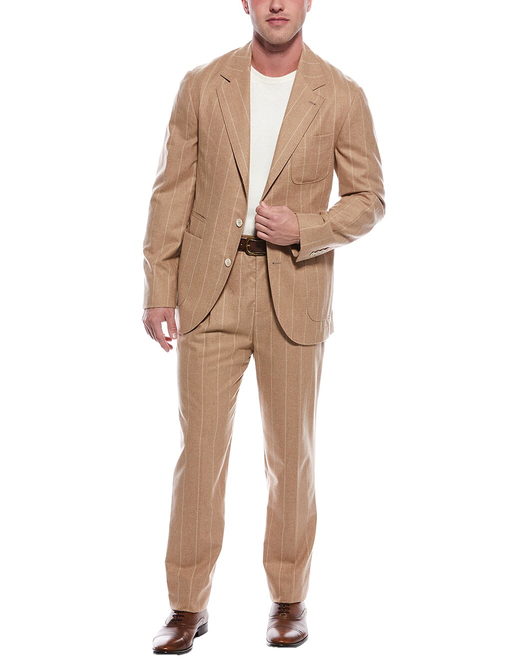 BRUNELLO CUCINELLI MEN'S TAN WOOL TAILORED SUIT